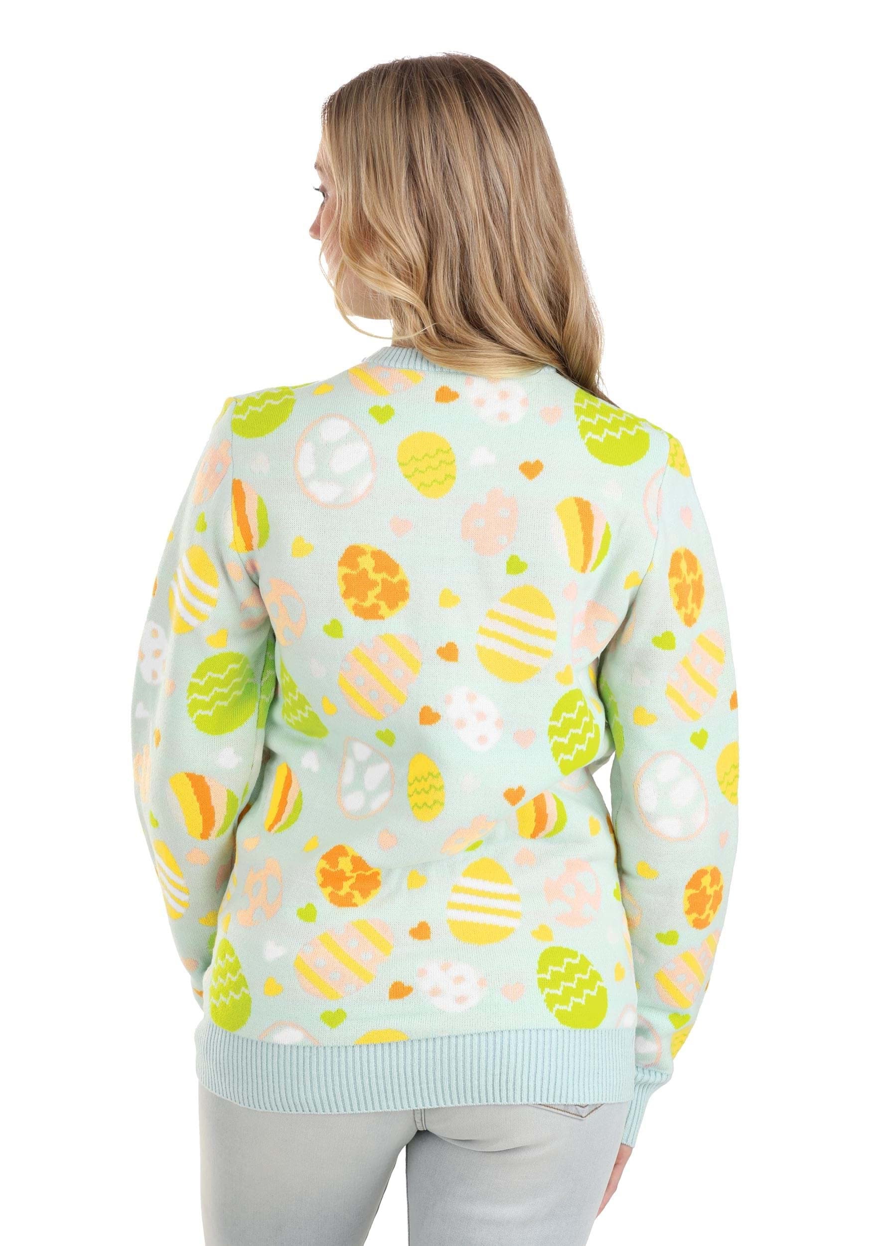Officially Licensed Adult Care Bears Easter Egg Hunt Pullover Sweater - Funshine Bear Ugly Christmas Sweater for Men & Women | Holiday Party, Gift Exchange, Themed Events