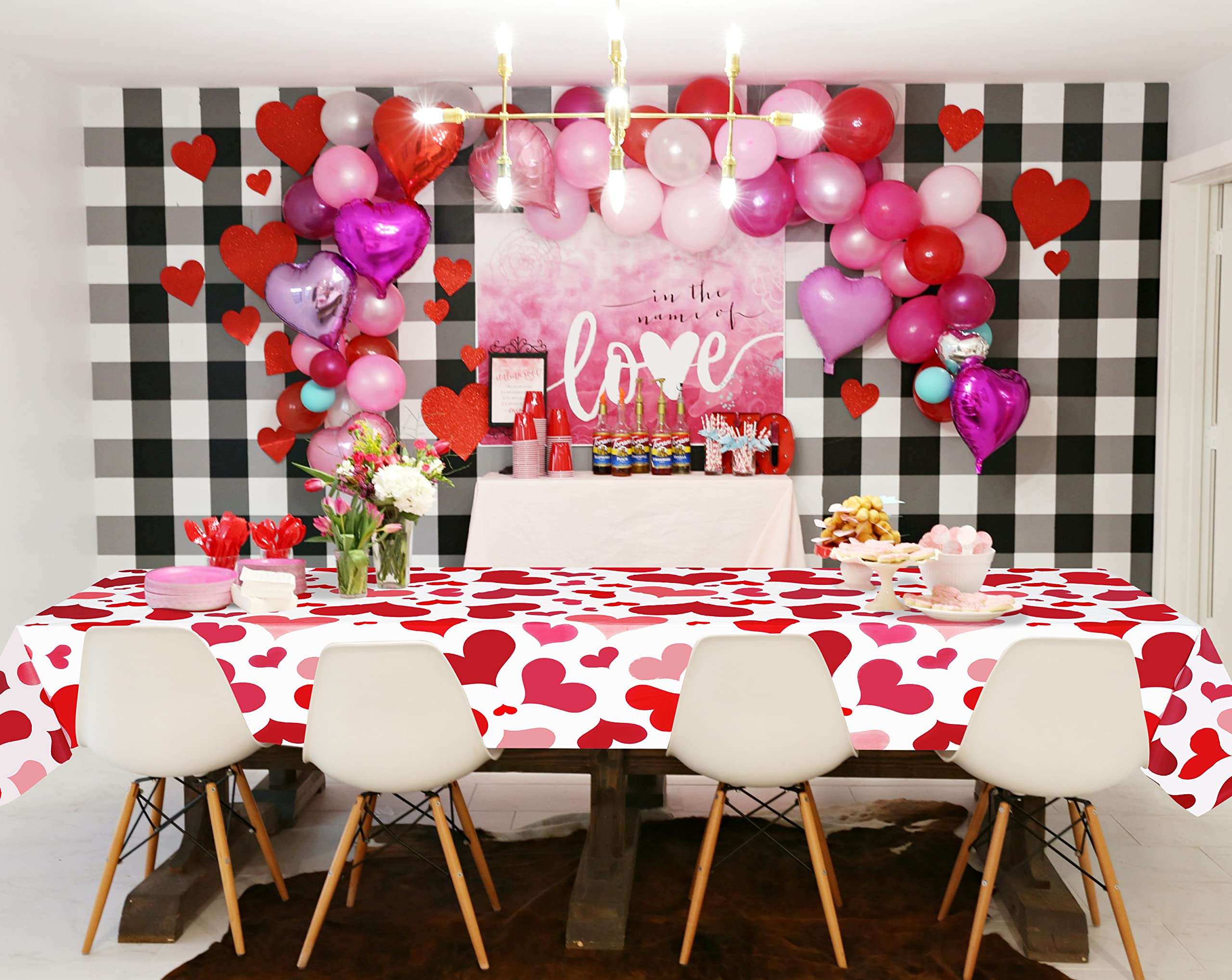 Valentine's Day Disposable Tablecloth - Hearts Design for Wedding, Anniversary & Party Decor