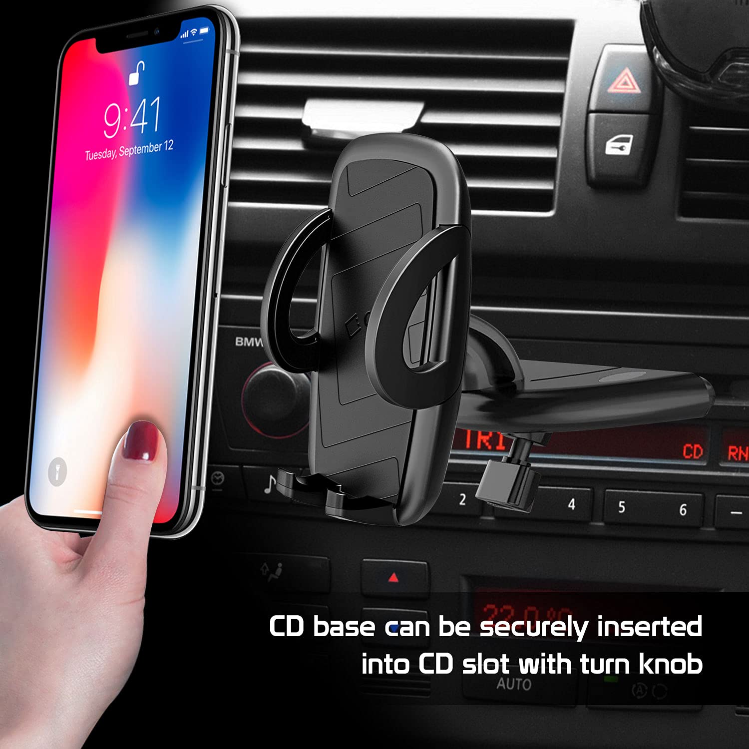 Cellet Universal CD Slot Phone Mount - 360° Rotating Car Phone Holder with Secure CD Slot Base & One-Touch Release for iPhone, Samsung, Google Pixel - Perfect for GPS Navigation, Hands-Free Calling & Road Trips