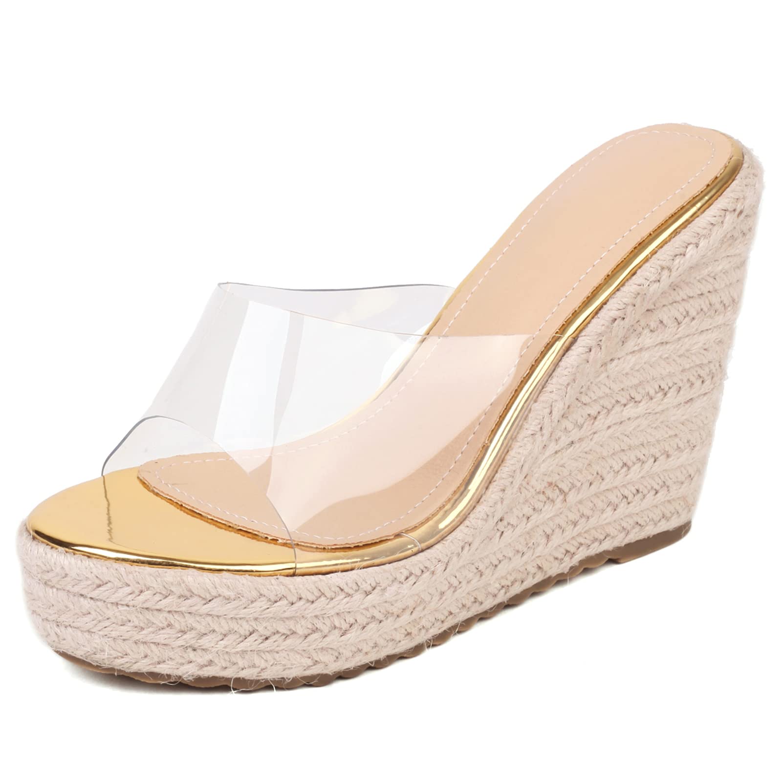 VARECOLA Women's Slip On Espadrilles Wedge Platform Sandals - Clear Strap Heeled Mule Sandals for Beach, Summer & Casual Wear