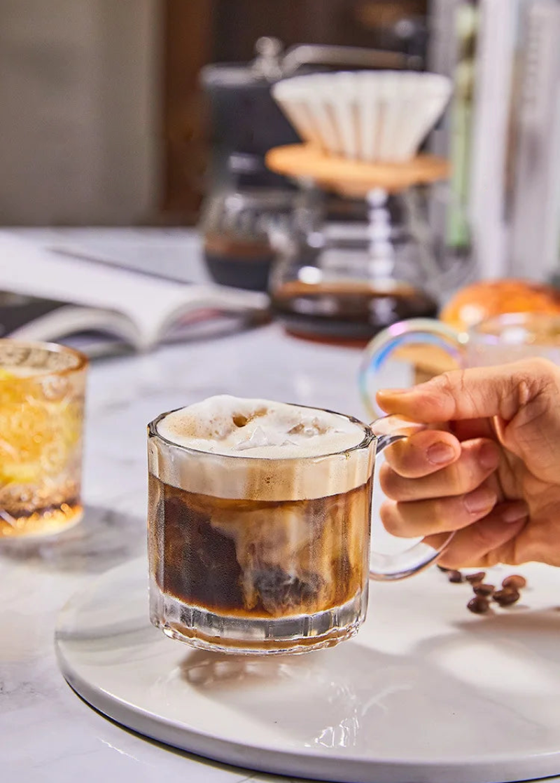 Opa Ring Glass Mug - 12oz Clear Glass Coffee Cup with Handle, Perfect for Hot Tea, Iced Coffee, and Smoothies at Home, Office, or Cafe