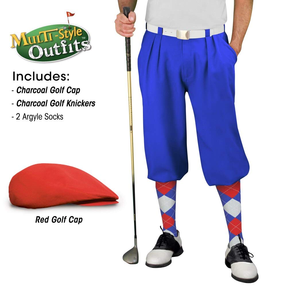 Royal Blue Men's Golf Outfit Set - Matching Knickers, Cap & 2 Over-The-Calf Socks | Stylish Golf Attire for Tournaments & Casual Play
