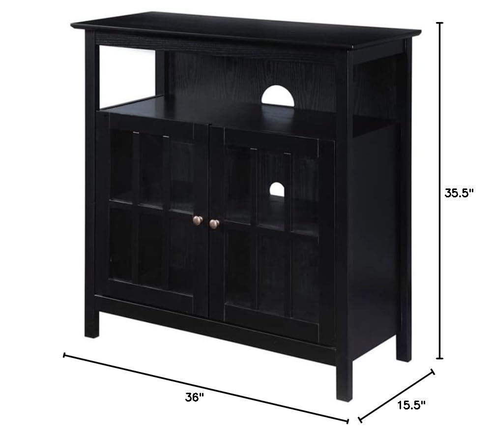 Pemberly Row 42 Inch TV Stand Entertainment Center with Storage Shelves - Black Modern TV Console for Living Room, Bedroom & Home Theater Setup