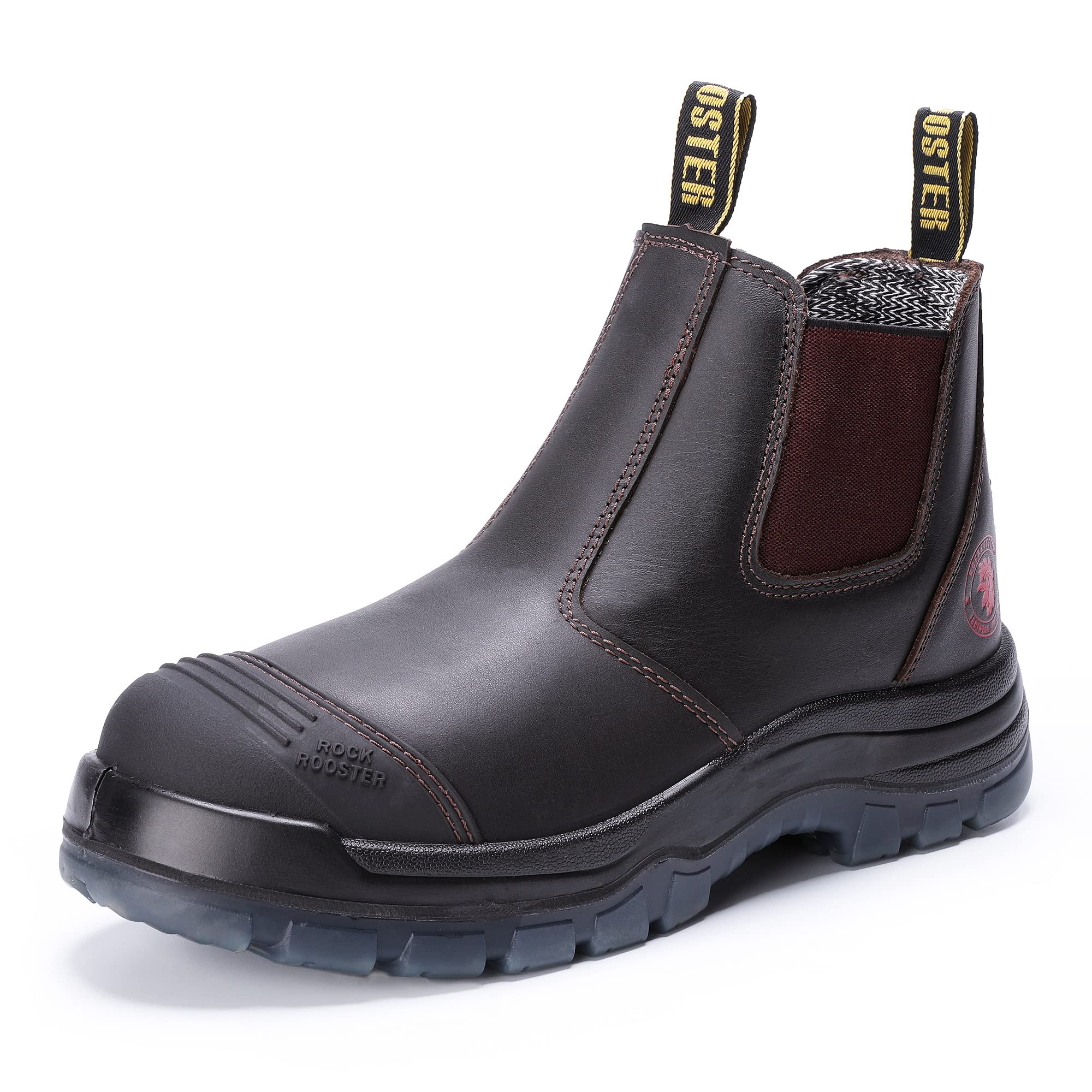 ROCKROOSTER Men's 6 Inch Slip-On Safety Work Boots - Comfortable Chelsea Style Romeo Boots for Construction, Warehouse & Outdoor Work