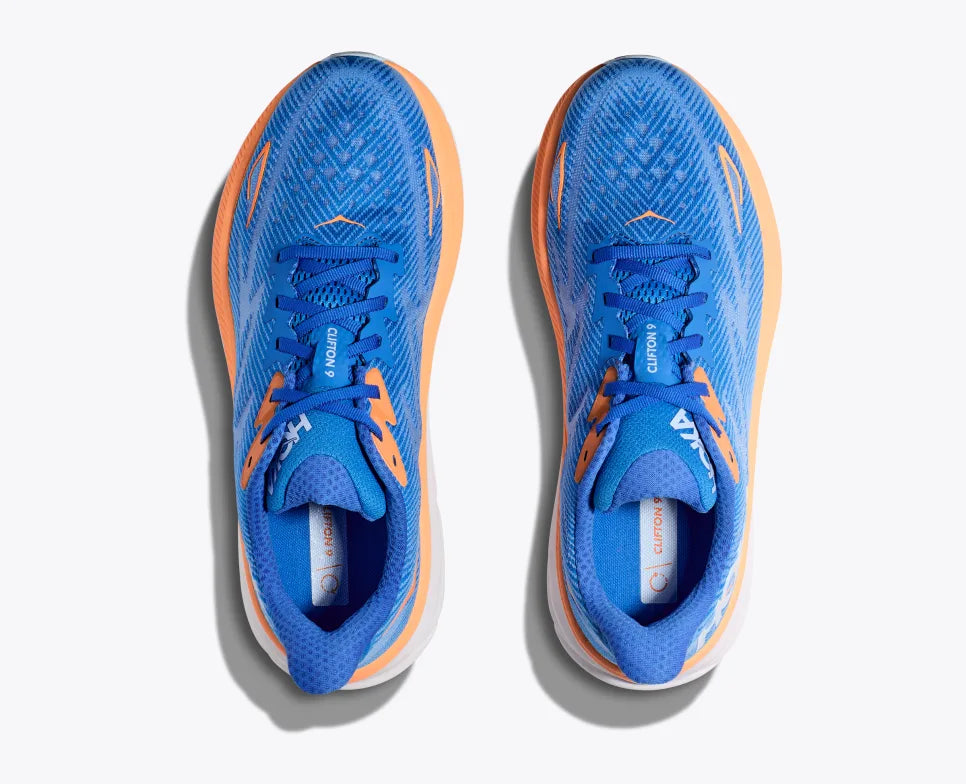 HOKA Men's Clifton 9 Running Shoes - Lightweight Cushioned Sneakers for Road Running & Jogging | Coastal Sky/All Aboard Color | Perfect for Marathon Training & Daily Workouts