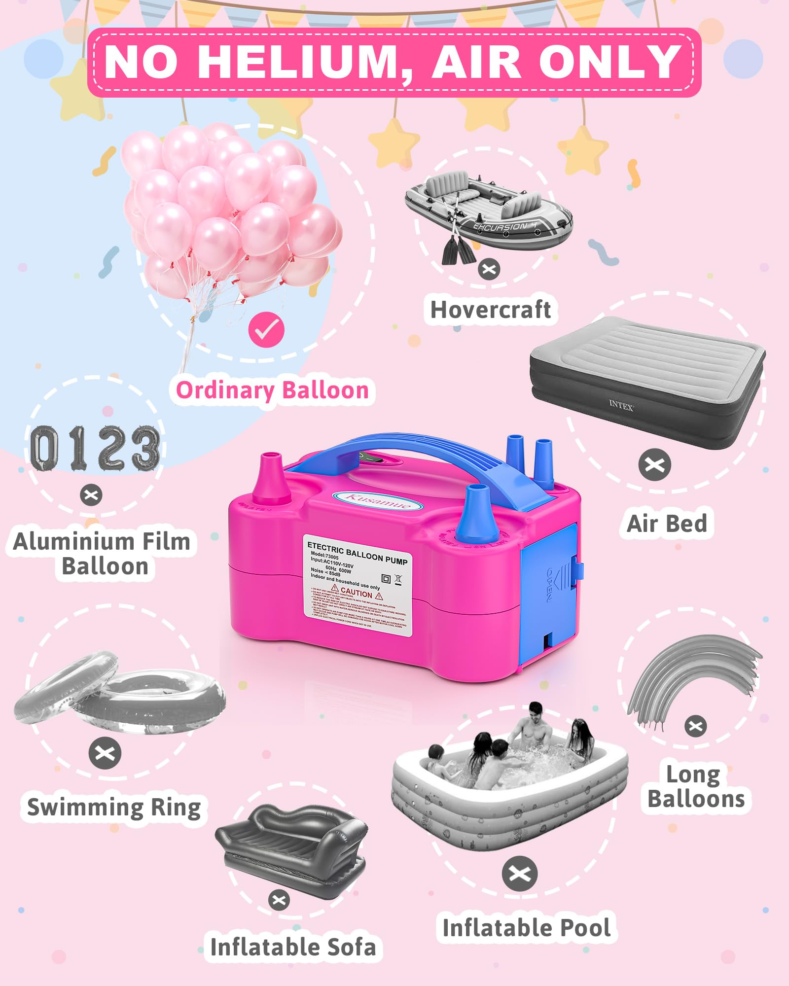 Electric Balloon Pump - Dual Nozzle Fast Inflator for Party Balloons | Portable Air Blower Machine for Kids Birthday, Wedding & Home Decorations | Rose Red | Perfect for Events, Baby Showers & Holiday Celebrations