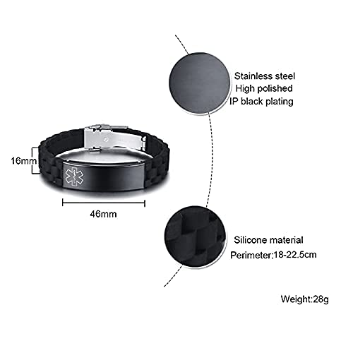 VNOX Adjustable Stainless Steel Medical Alert Bracelet for Men, Women & Kids - Free Engraving Emergency ID Wristband | Perfect for Diabetes, Allergies & Medical Conditions