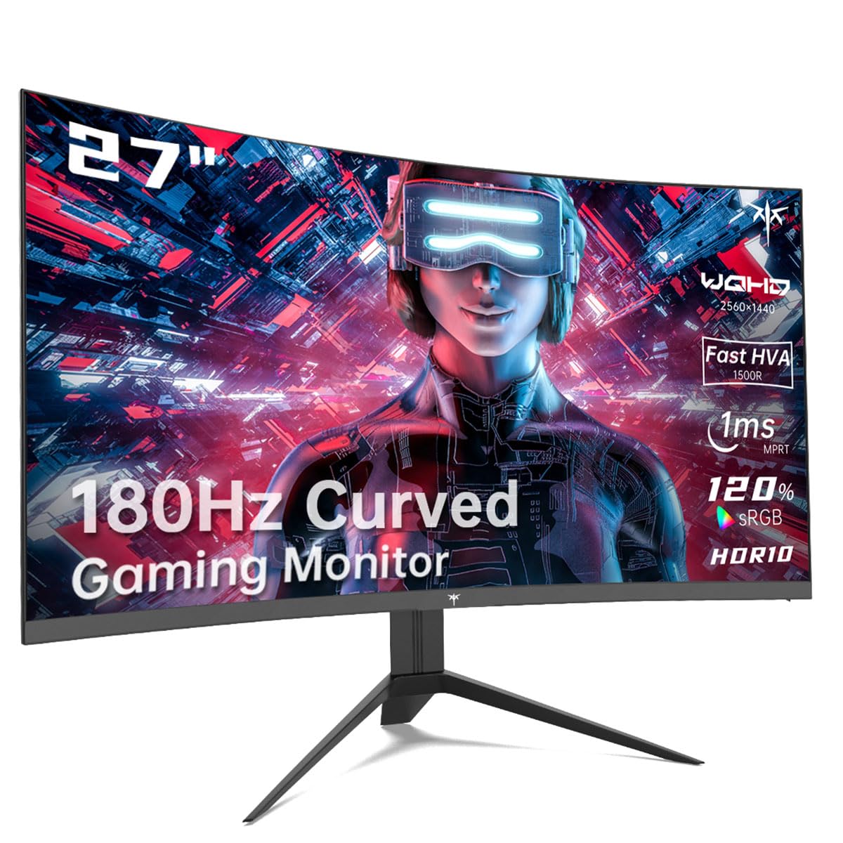 27 Inch Curved Gaming Monitor 1440P 2K 180Hz 1ms Response - FreeSync Premium & G-Sync Compatible - 1500R Ultrawide PC Monitor with DisplayPort/HDMI/USB - VESA Wall Mount - Perfect for Esports, FPS & Racing Games (H27S17)