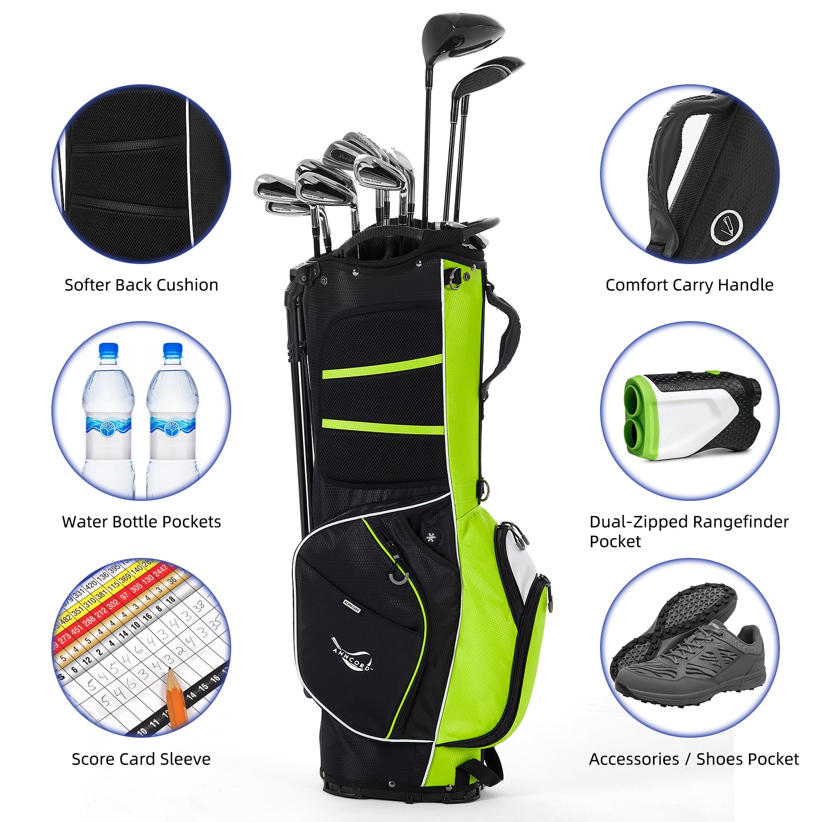 14-Way Top Divider Golf Stand Bag with Dual Strap - Waterproof Men's Golf Bag with 8 Pockets, Cooler Pouch & Rain Hood - Perfect for Course Play & Tournament Travel