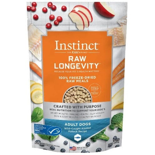 Instinct Raw Longevity Pollock Recipe 100% Freeze Dried Dog Food - 9.5oz | Grain-Free, High-Protein Dog Treats for Small & Large Breeds | Perfect for Training, Travel & Outdoor Adventures