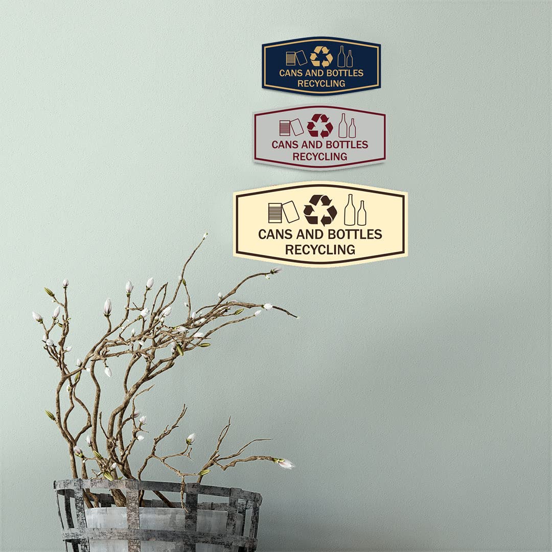 Recycling Sign for Cans & Bottles - Brushed Silver Metal Wall Decor | Perfect for Home, Office, Kitchen & Recycling Stations