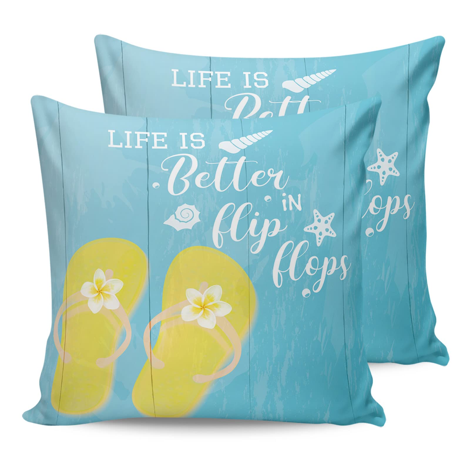 Fandim 20x20 Inch Fly Pillow Covers Set of 2 - Summer Flip Flops Design Square Throw Pillow Cases for Sofa, Couch & Home Decor - Perfect for Beach House, Porch & Summer Living Room Decorations