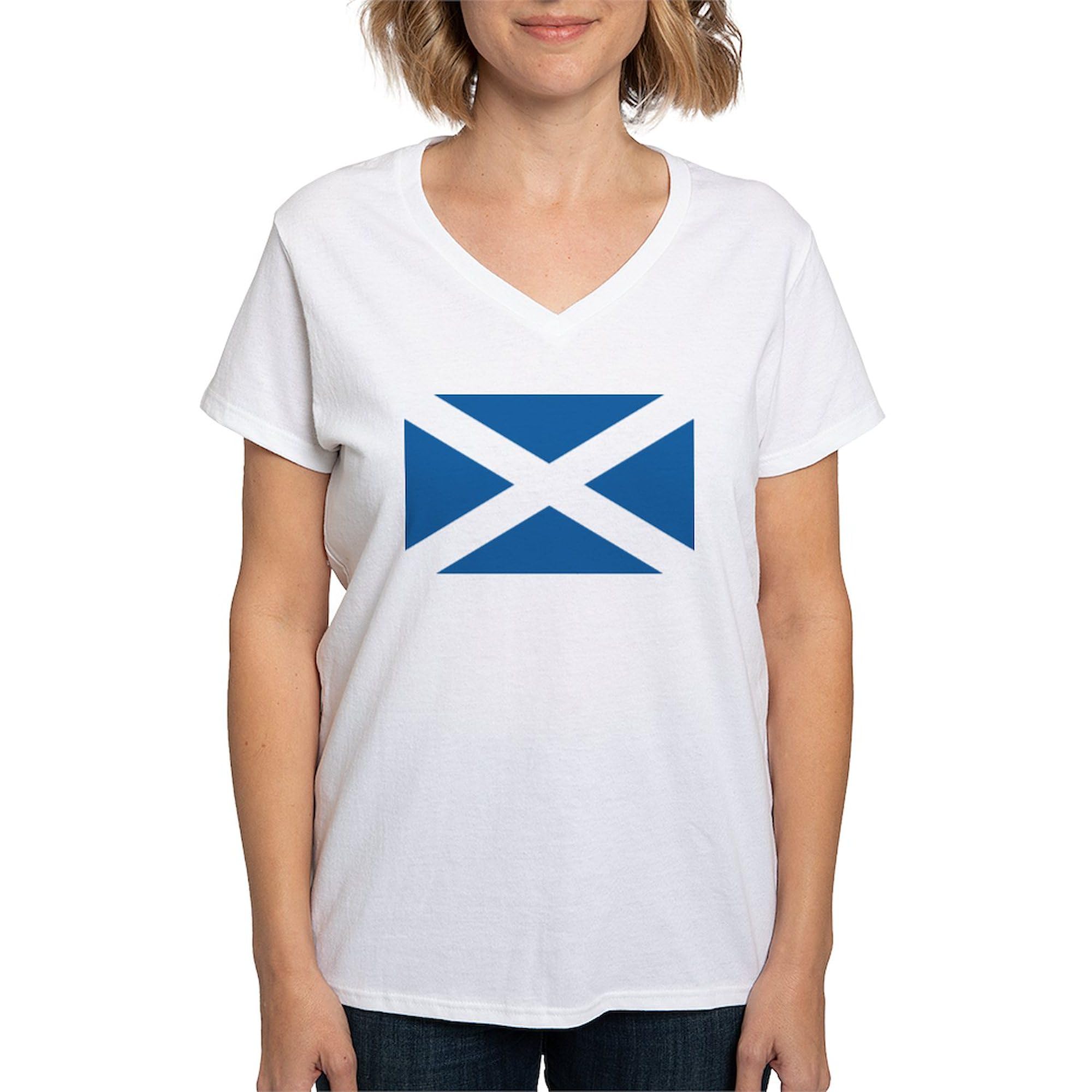 Scotland Flag Women's V-Neck Cotton T-Shirt | Patriotic Scottish Pride Apparel | Perfect for St. Andrew's Day, Football Matches & National Celebrations