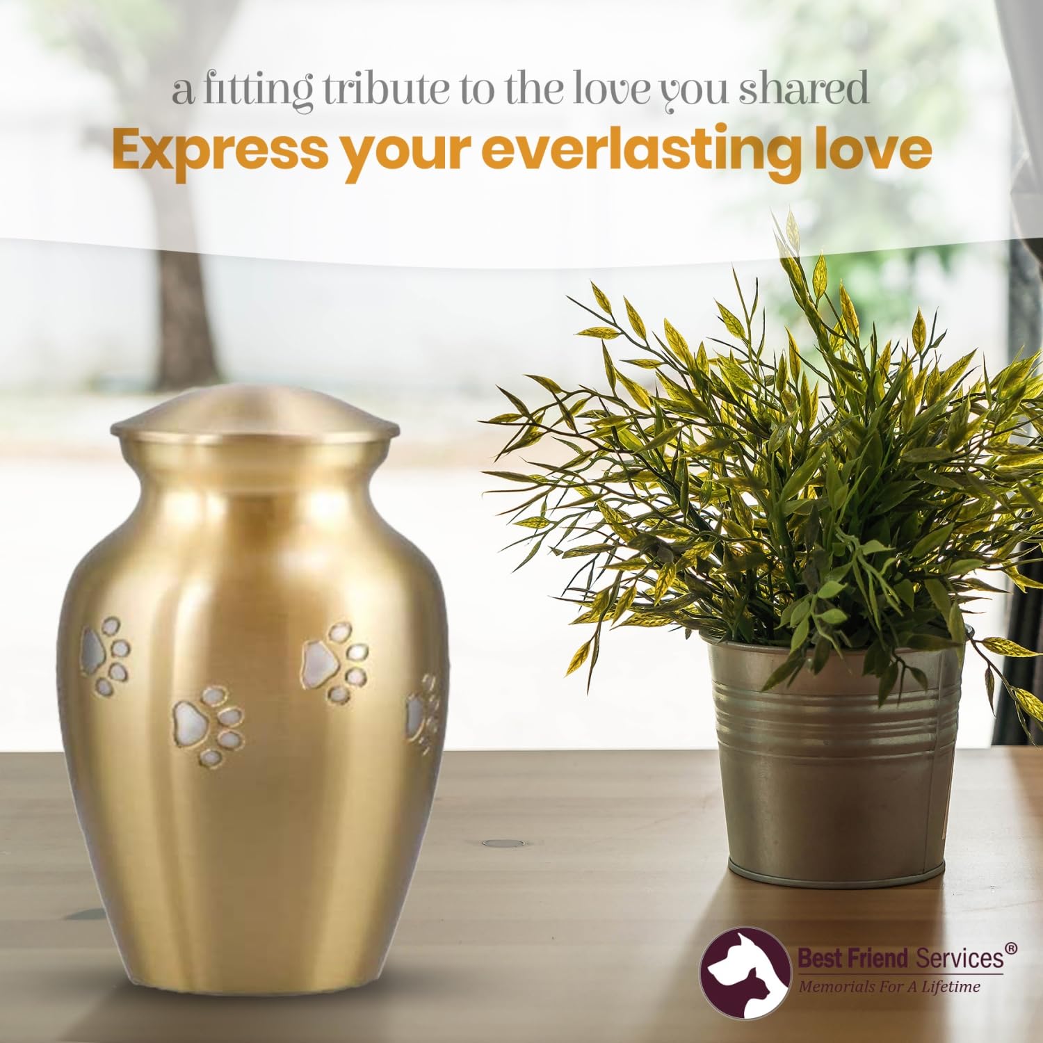 Hand Carved Brass Pet Urn for Dogs & Cats Ashes - Ottillie Paws Legacy Memorial Keepsake Urn (Horizontal Paws, Medium) - Perfect for Home Display & Memorial Services