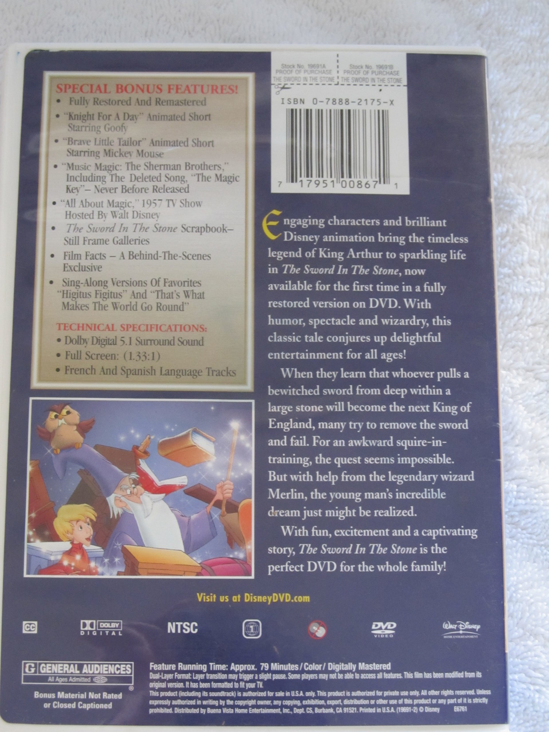 The Sword in the Stone - Disney Gold Classic Collection DVD | Animated Fantasy Adventure Movie for Kids & Family Movie Night