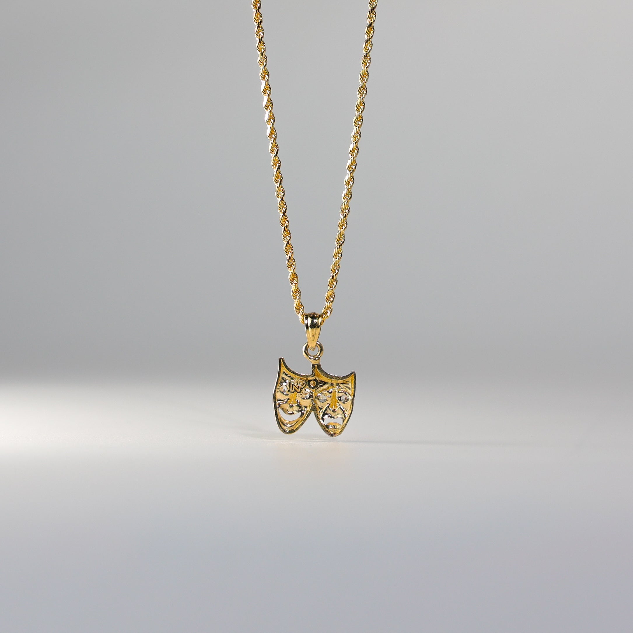 Gold Comedy & Tragedy Mask Pendant Necklace - Model 441 - Perfect for Theater Lovers & Drama Costume Accessories