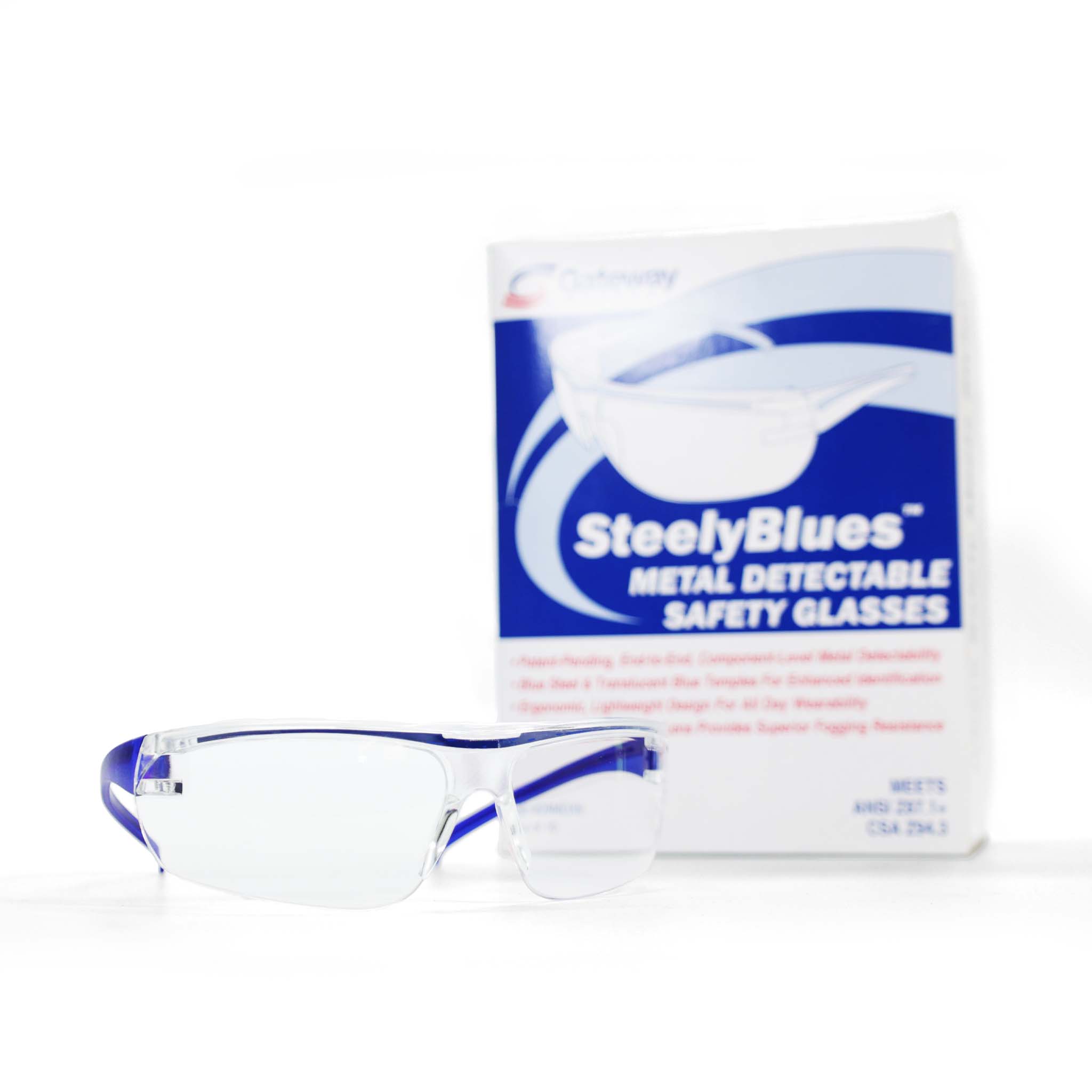 Detectable Anti-Fog Safety Glasses with Blue Frame - 10 Pairs per Box - Ideal for Food Processing, Cleanrooms & Industrial Safety Work