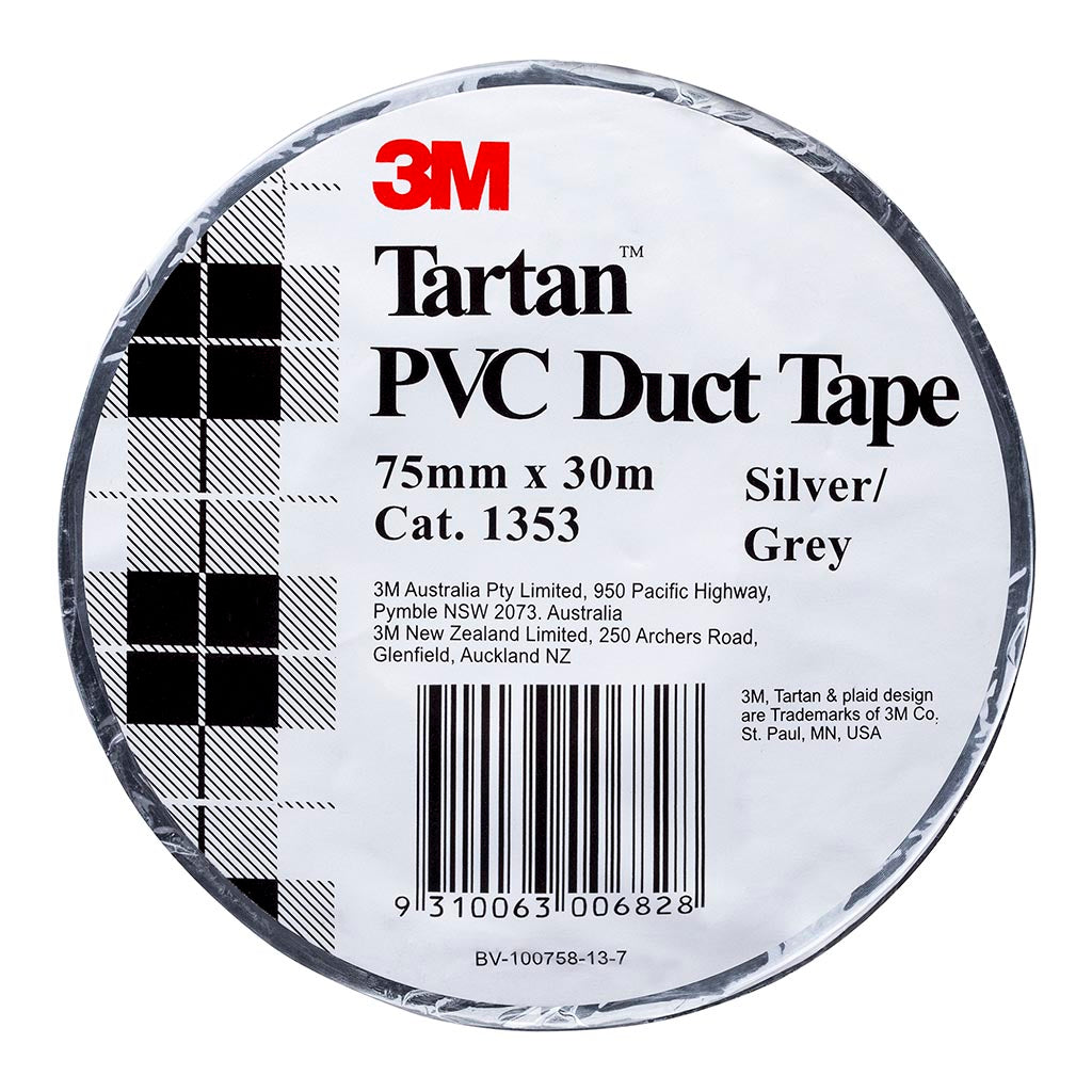 3M Tartan Duct Tape 1353 - Silver Grey Heavy Duty Duct Tape, 75mm x 30m (1.18in x 32.8yd) - Strong Adhesive for Home Repairs, HVAC, Packaging & DIY Projects