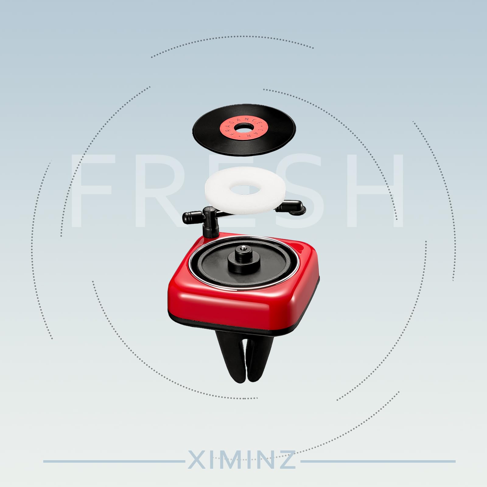Car Air Freshener with Record Player Design - Vent Clip Scent Diffuser for AC Outlet | Perfect for Road Trips, Commuting & Car Interior Refresh (Red)