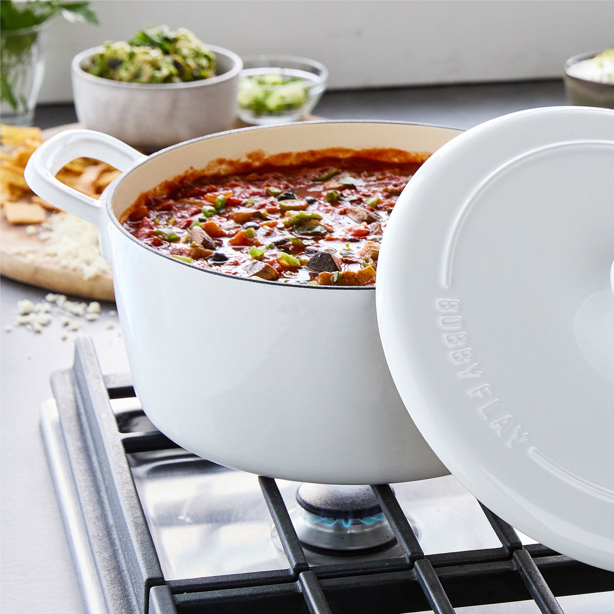 Bobby Flay by GreenPan 5.5 Quart Enameled Cast Iron Dutch Oven - Ivory | Premium Cookware for Braising, Stewing & Baking | Perfect for Soups, Casseroles & Bread Making