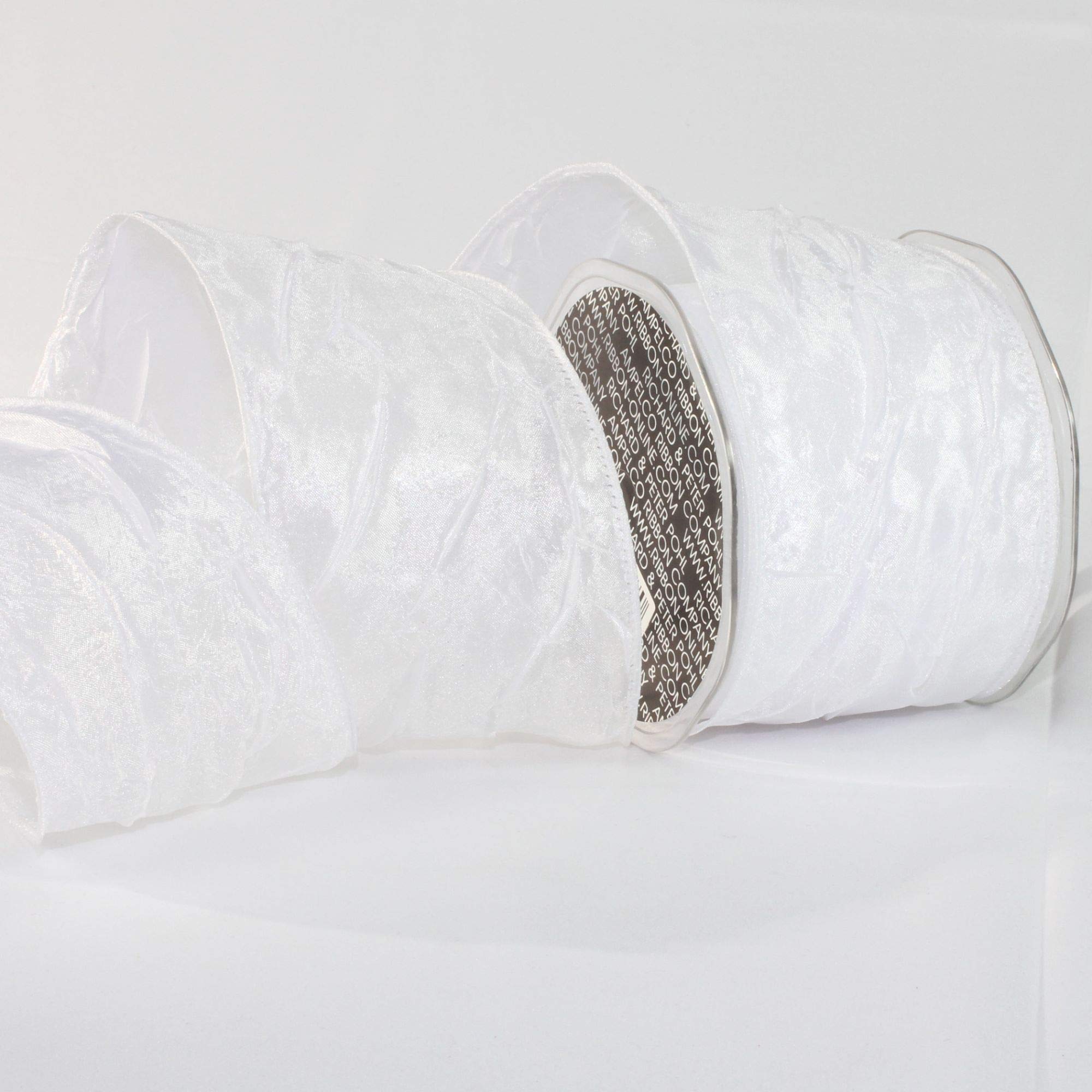 The Ribbon People White Crinkled Satin Silk Wired Craft Ribbon - 3 Inch x 27 Yards for Gift Wrapping, Wedding Decorations & DIY Crafts