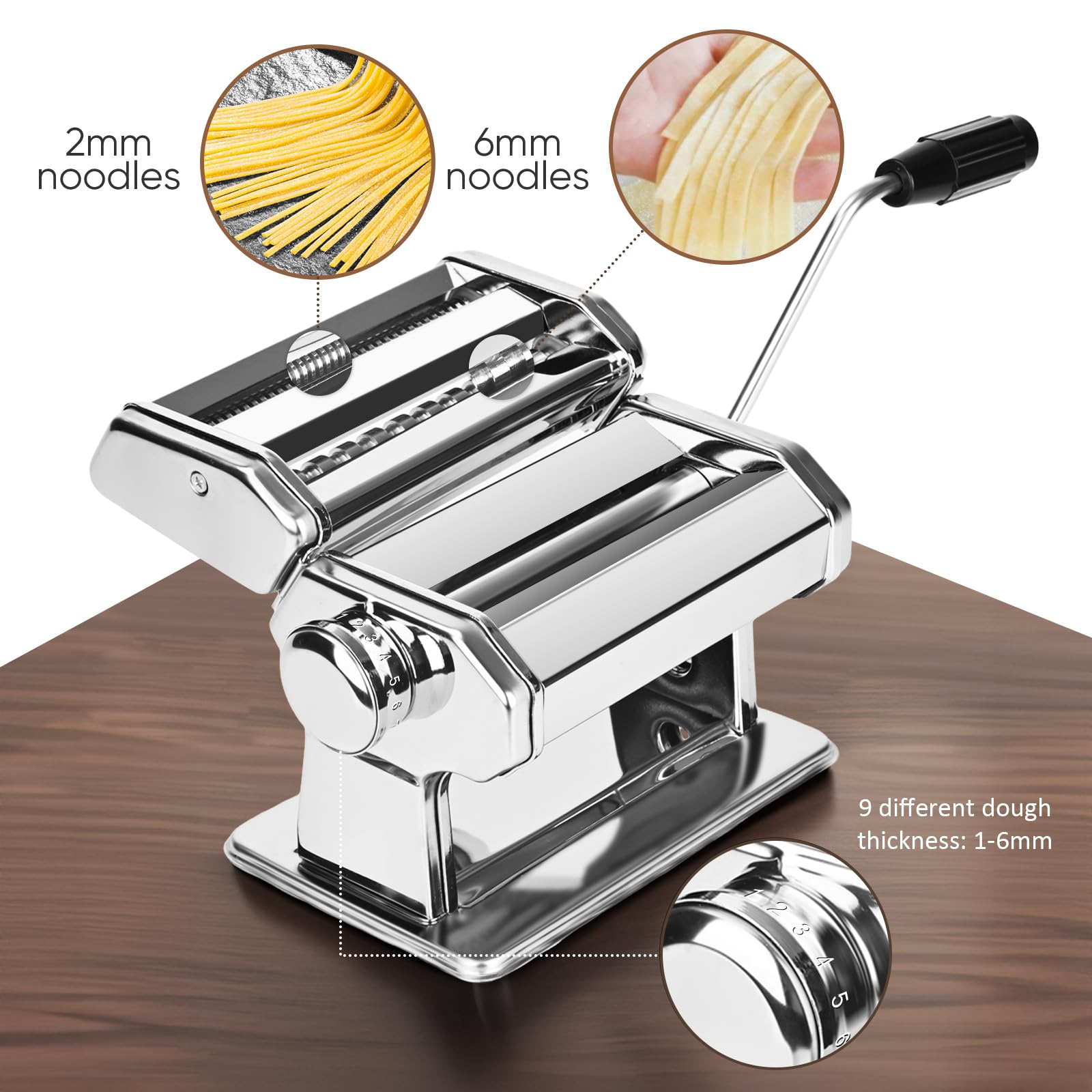 Stainless Steel Manual Pasta Maker Machine - 9 Adjustable Thickness Settings for Homemade Spaghetti, Fettuccine & Lasagna | Durable Steel Rollers & Cutter | Perfect for Italian Cooking, Family Dinners & Restaurant Use