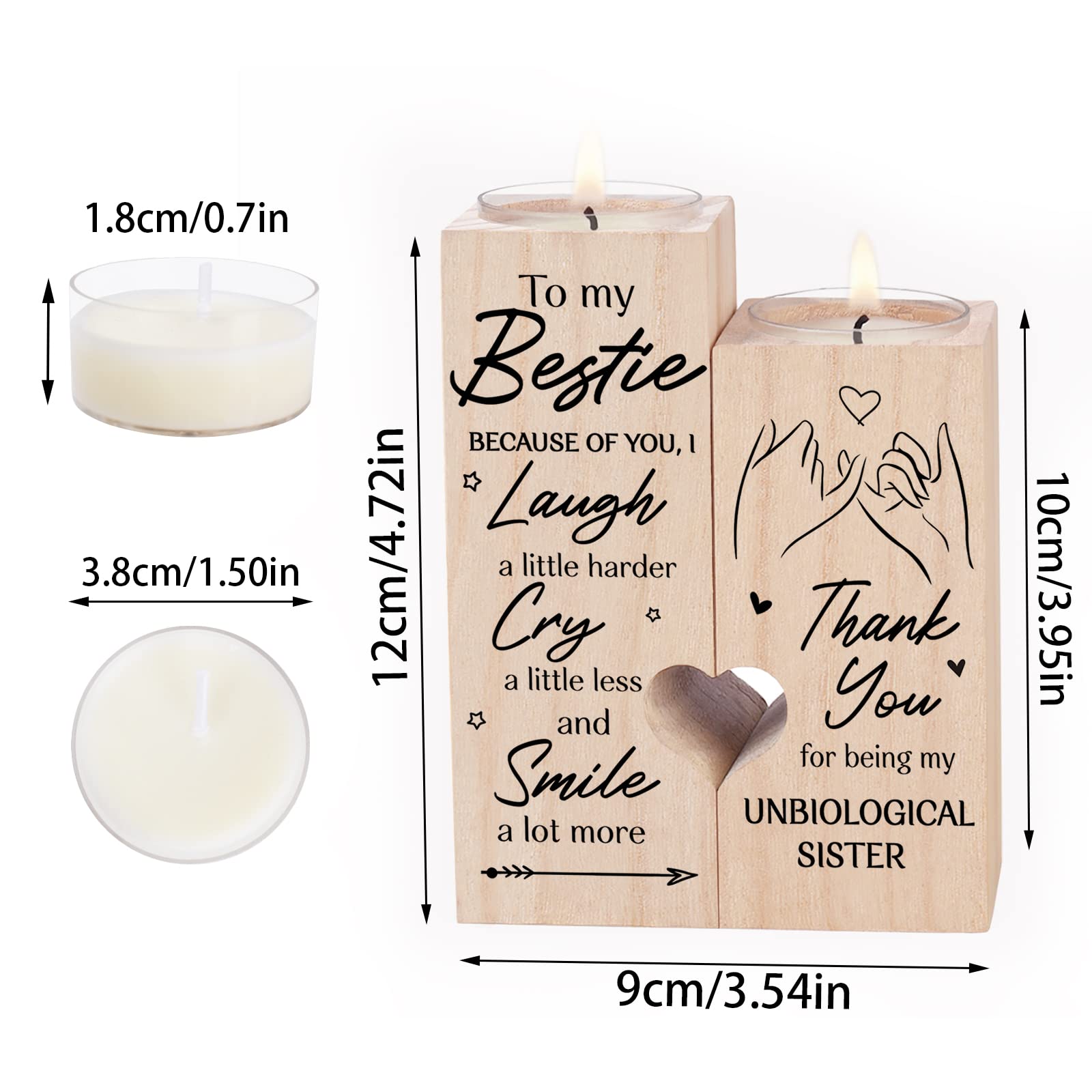 Personalized Wooden Candle Holder for Best Friends - 'Thank You for Being My Unbiological Sister' Engraved Gift for Women | Bestie Friendship Birthday Present for Sister-like Bonds | Perfect for Home Decor, Relaxation & Special Occasions