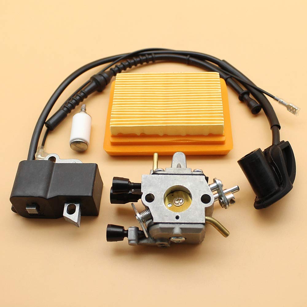 STIHL FS120 FS200 R FS020 FS202 TS200 FS250 R FS300 FS350 Trimmer Carburetor Air Filter Ignition Coil Fuel Hose Replacement Kit - Compatible with STIHL Brush Cutters & String Trimmers for Lawn Care & Landscaping Maintenance