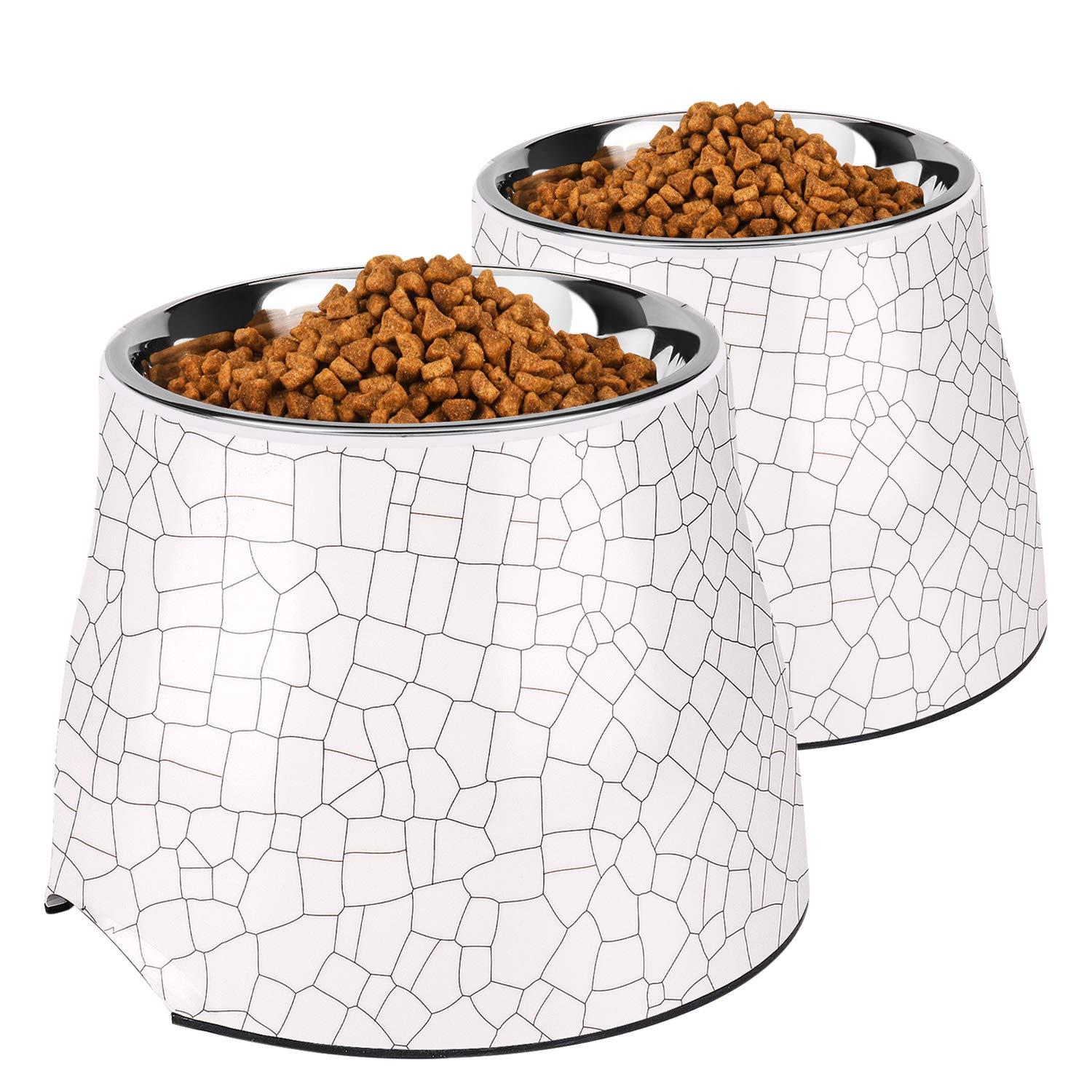 Flexzion Elevated Dog Bowl with Removable Stainless Steel Feeder - No-Slip Rubber Base, 20oz Raised Pet Dish for Small/Medium Dogs & Cats (2-Pack) - Perfect for Joint Health & Mess-Free Feeding at Home or Travel