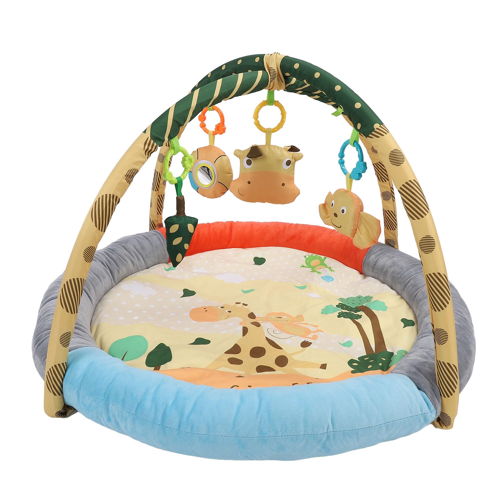 Soft Cotton Plush Baby Play Gym & Activity Mat with Pendant Toys - Breathable Tummy Time Mat for Infants, Round Shape with Raised Edges - Perfect for Newborn Development & Playtime