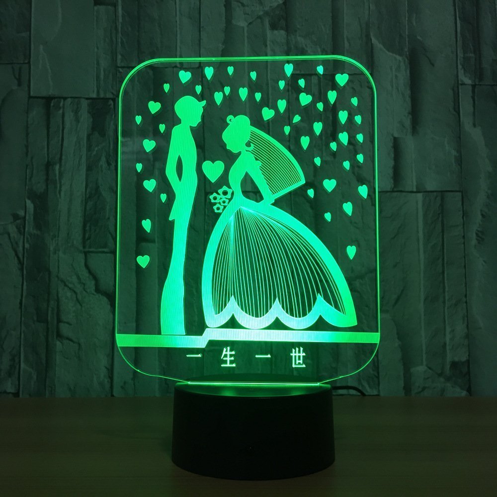 3D Wedding Love Night Light - Touch Switch LED Table Lamp with 7 Color Changing Modes, Optical Illusion Decor for Home, Desk, Nursery & Gift Giving | Perfect for Valentine's Day, Christmas, Birthdays & Romantic Bedroom Ambiance