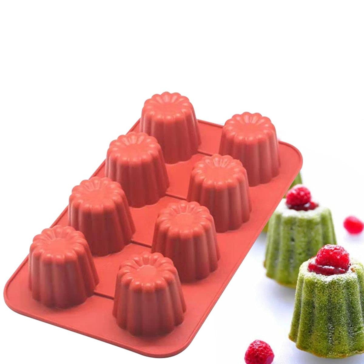 Premium 18/8 Stainless Steel Round Cavity Silicone Non-Stick Cannele Molds - 12-Cup Muffin Cake Pan & Cupcake Baking Tray for Oven - Perfect for French Pastries, Desserts & Homemade Treats