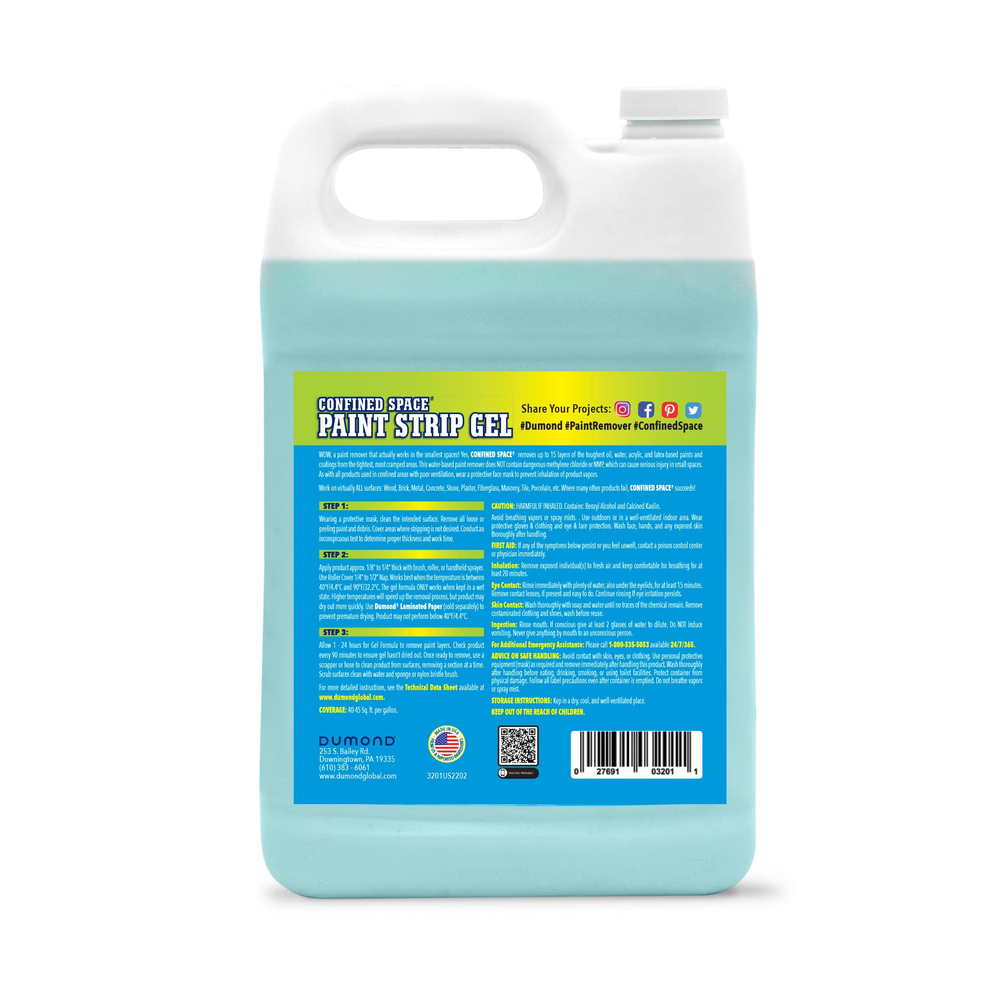 Dumond Confined Space Paint Stripping Gel – Removes Up to 15 Layers of Latex, Oil, Acrylic & Water-Based Paints – Ideal for Small Spaces, Closets, Furniture, Sheds & Attics – Citrus Lime Scent – 1 Gallon – Perfect for Home Renovation & DIY Projects