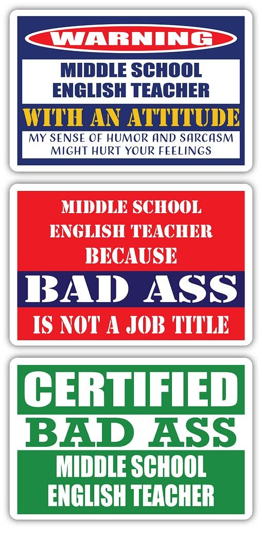 Certified Middle School English Teacher Stickers - Funny Job Gift - 3M Vinyl Decals for Laptops & Hard Hats
