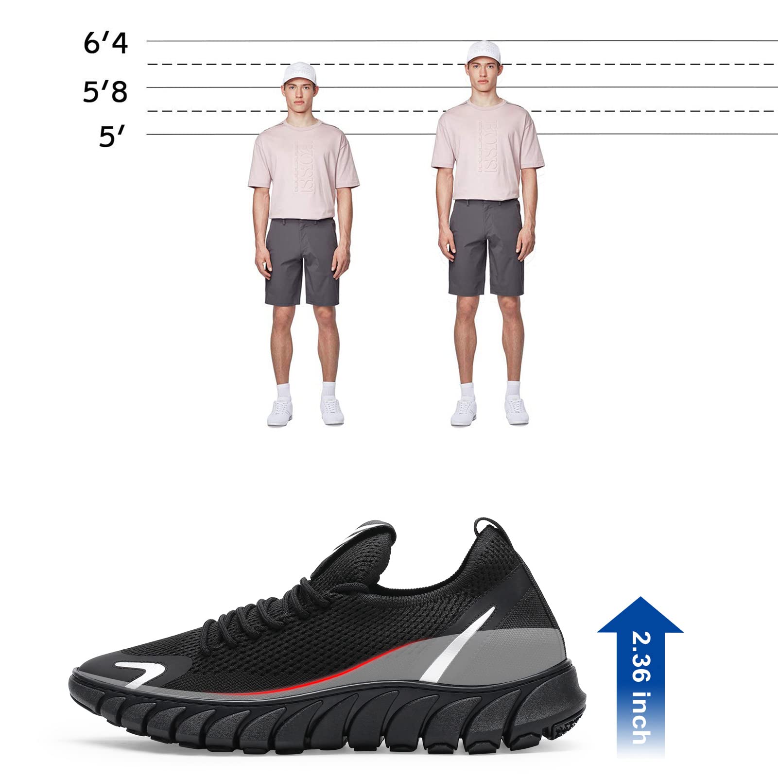 CHAMARIPA Men's Height Increasing Sneakers - Elevator Sports Shoes with Hidden Heel, Lightweight Mesh Lace Up Trainers for Casual Wear & Daily Comfort
