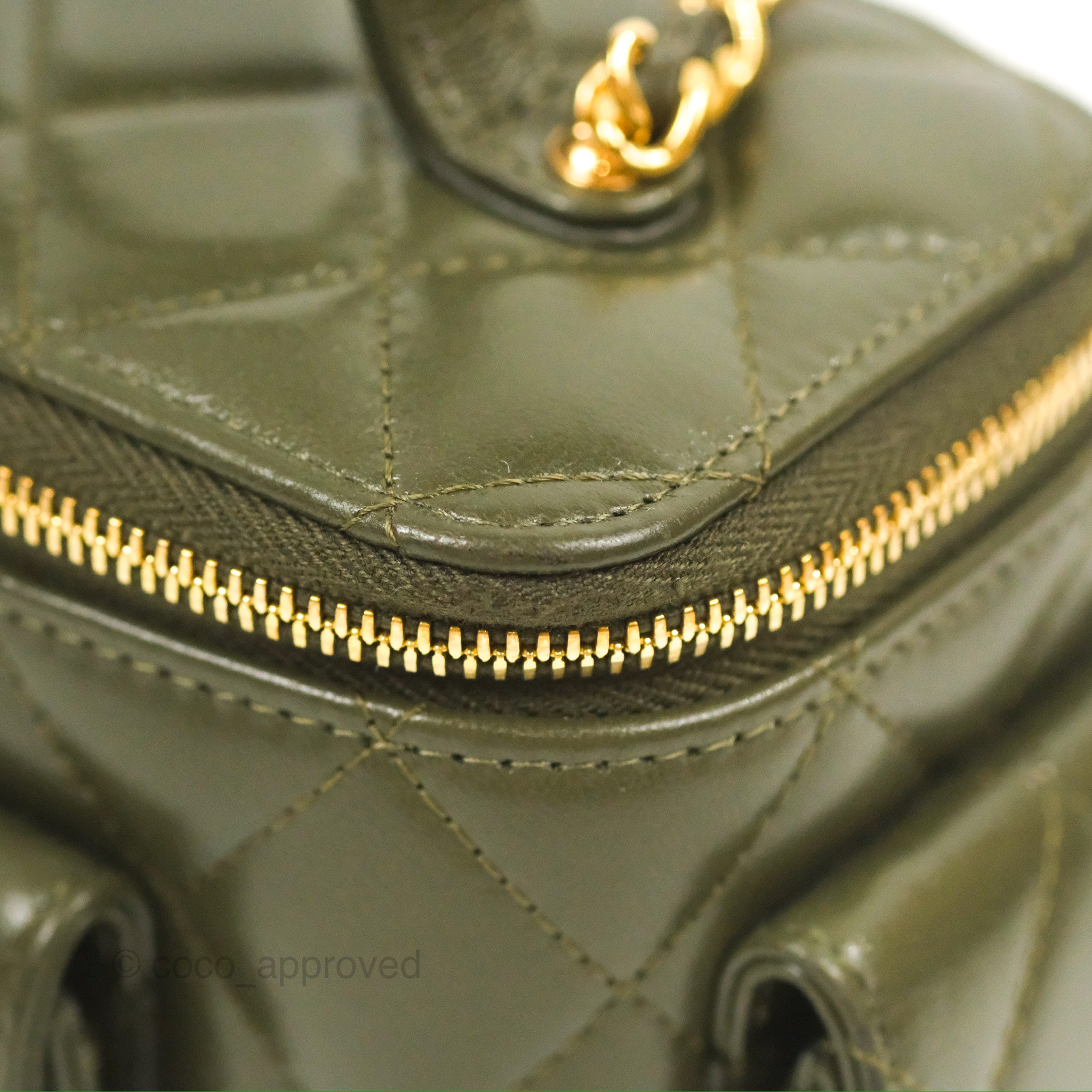 Chanel 22K Khaki Green Lambskin Cargo Pocket Top Handle Vanity Bag with Chain - Luxury Crossbody Purse for Women, Perfect for Date Night & Evening Events