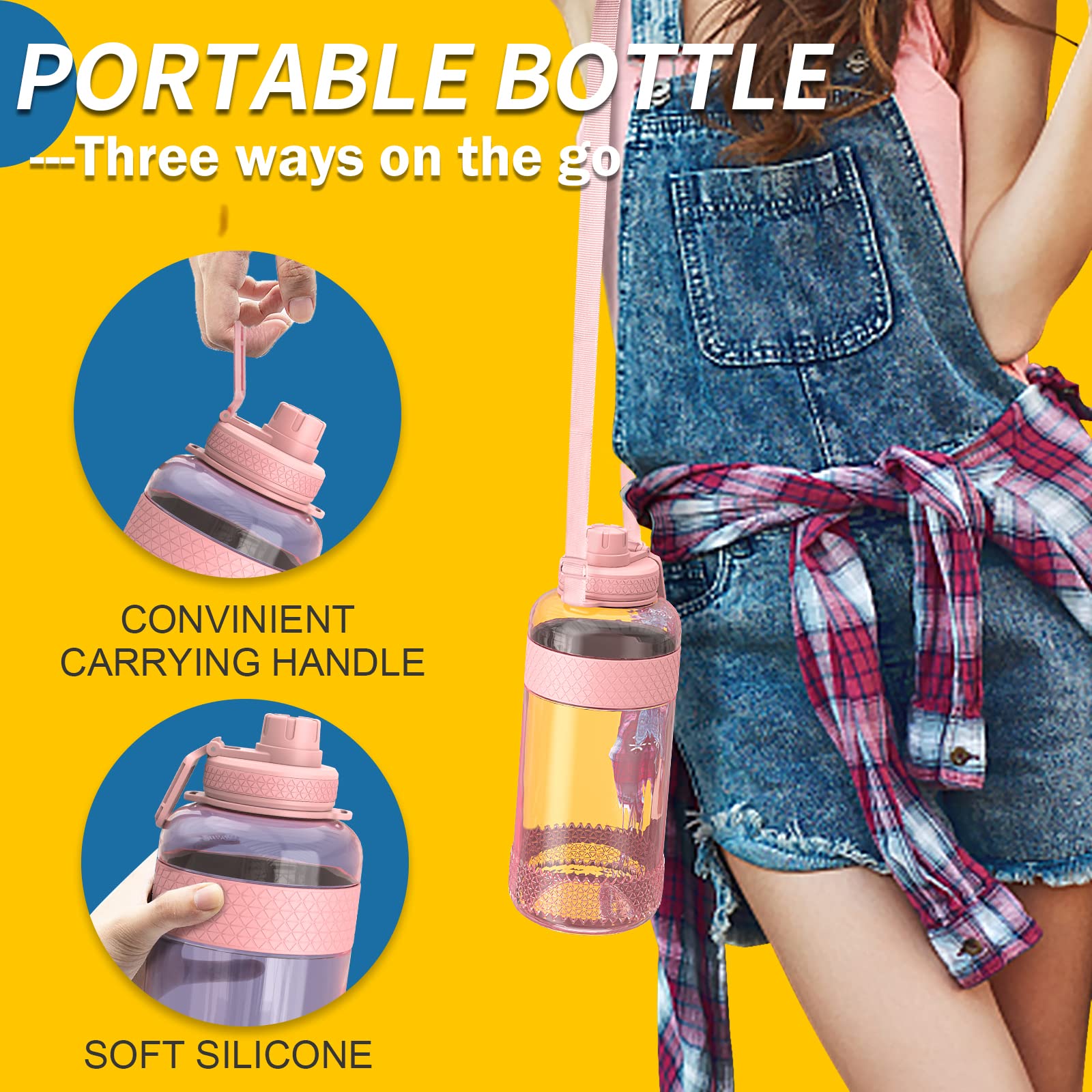 32oz/64oz Motivational Water Bottle with Time Marker & Removable Straw - Leakproof Large Water Jug for Fitness, Gym, Camping & Outdoor Sports - Stay Hydrated During Workouts, Hiking and Daily Activities