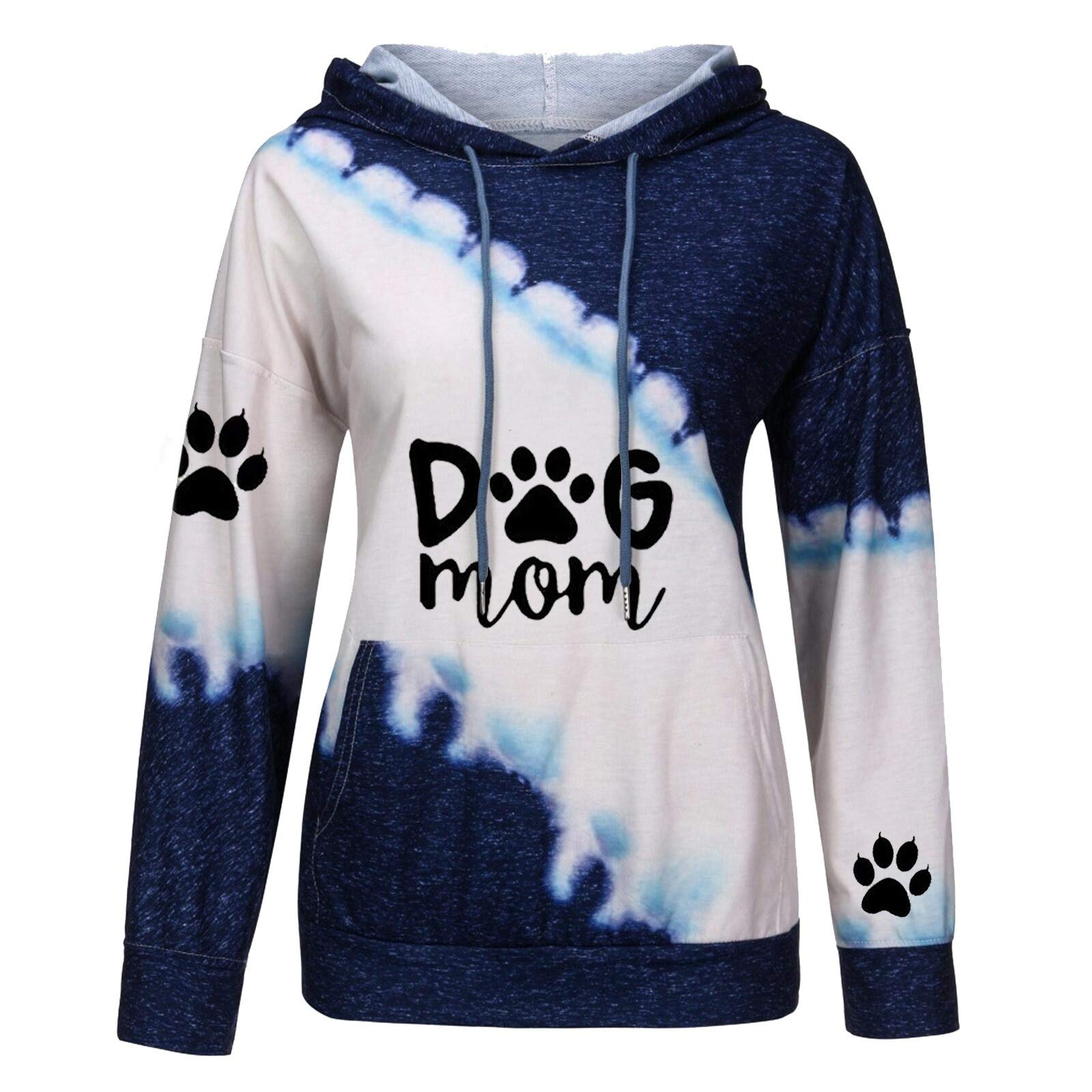 Women's Dog Mom Hoodie - Cozy Long Sleeve Pullover Sweatshirt with Paw Prints - Cute Gift for Dog Lovers, Pet Owners & Teen Girls - Perfect for Casual Wear, Dog Walks & Matching with Your Pup
