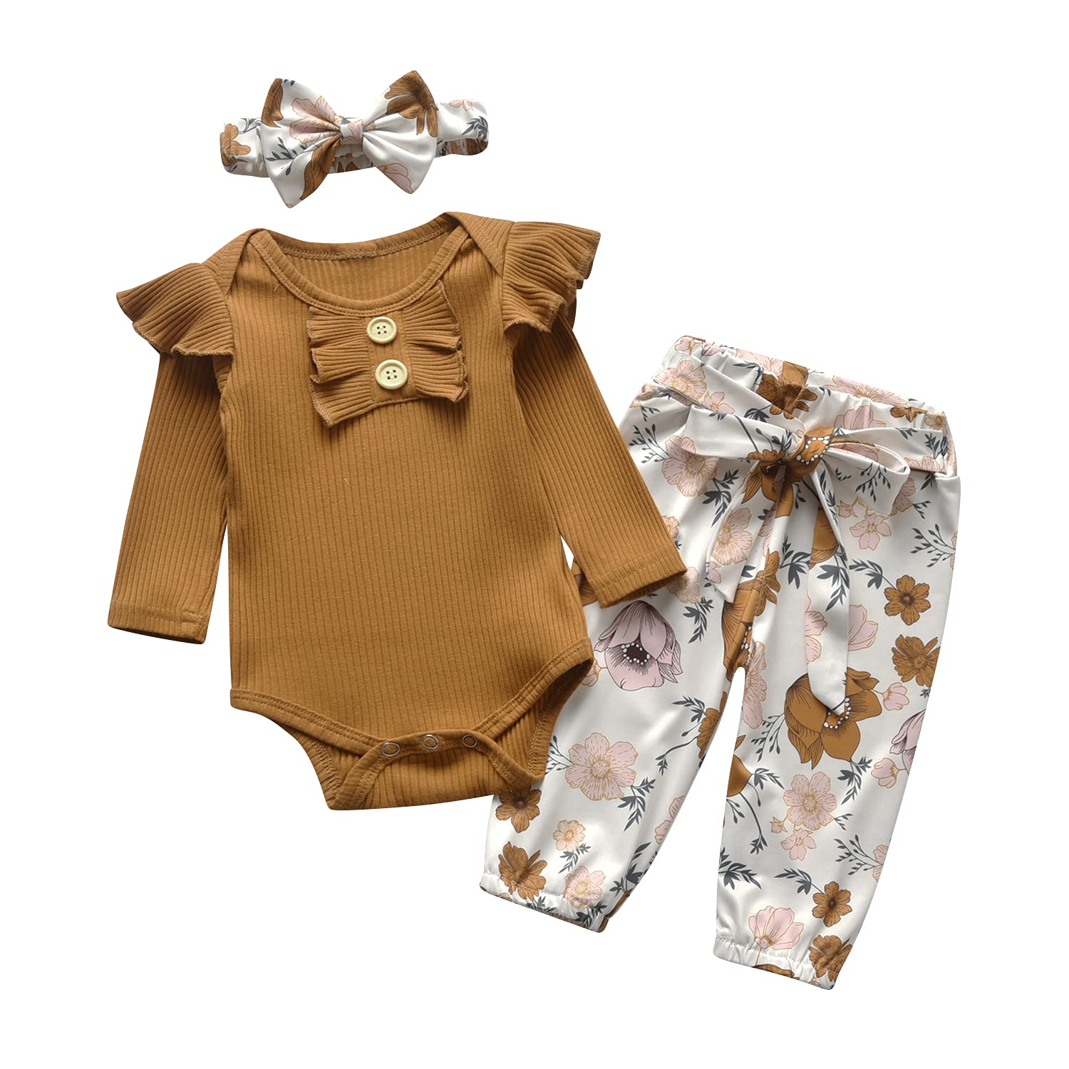 Newborn Baby Girl Outfits - Soft Long Sleeve Romper with Ruffle Floral Pants & Headband Set | Cute Infant Clothes for Photoshoots, Parties & Daily Wear
