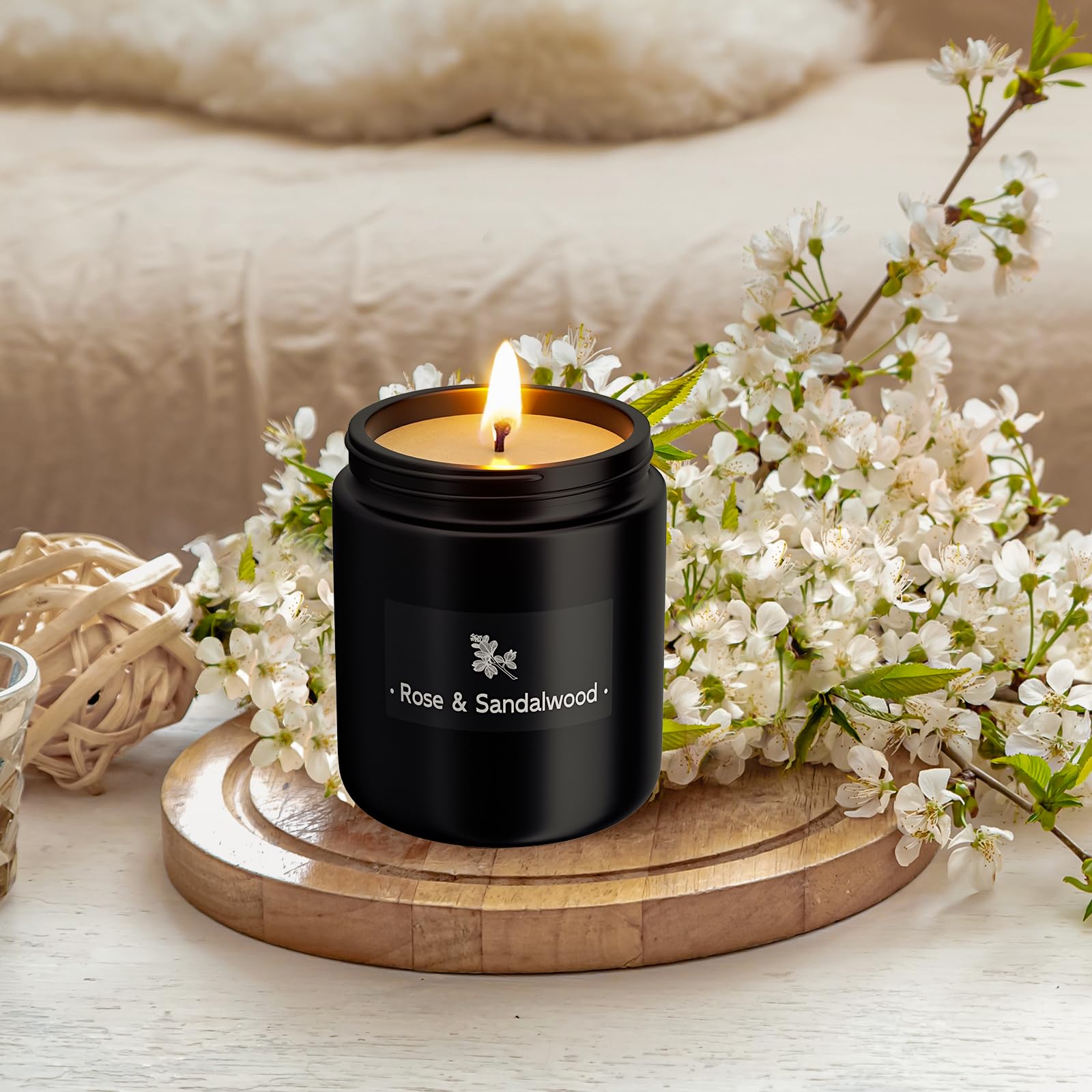 Premium Christmas Scented Soy Wax Candle for Men - 7.6oz Long-Lasting Home Fragrance Candle (40+ Hours Burn Time) - Rose & Sandalwood Aroma - Perfect Holiday Gift for Him & Romantic Home Decor for Bedroom, Office or Living Room