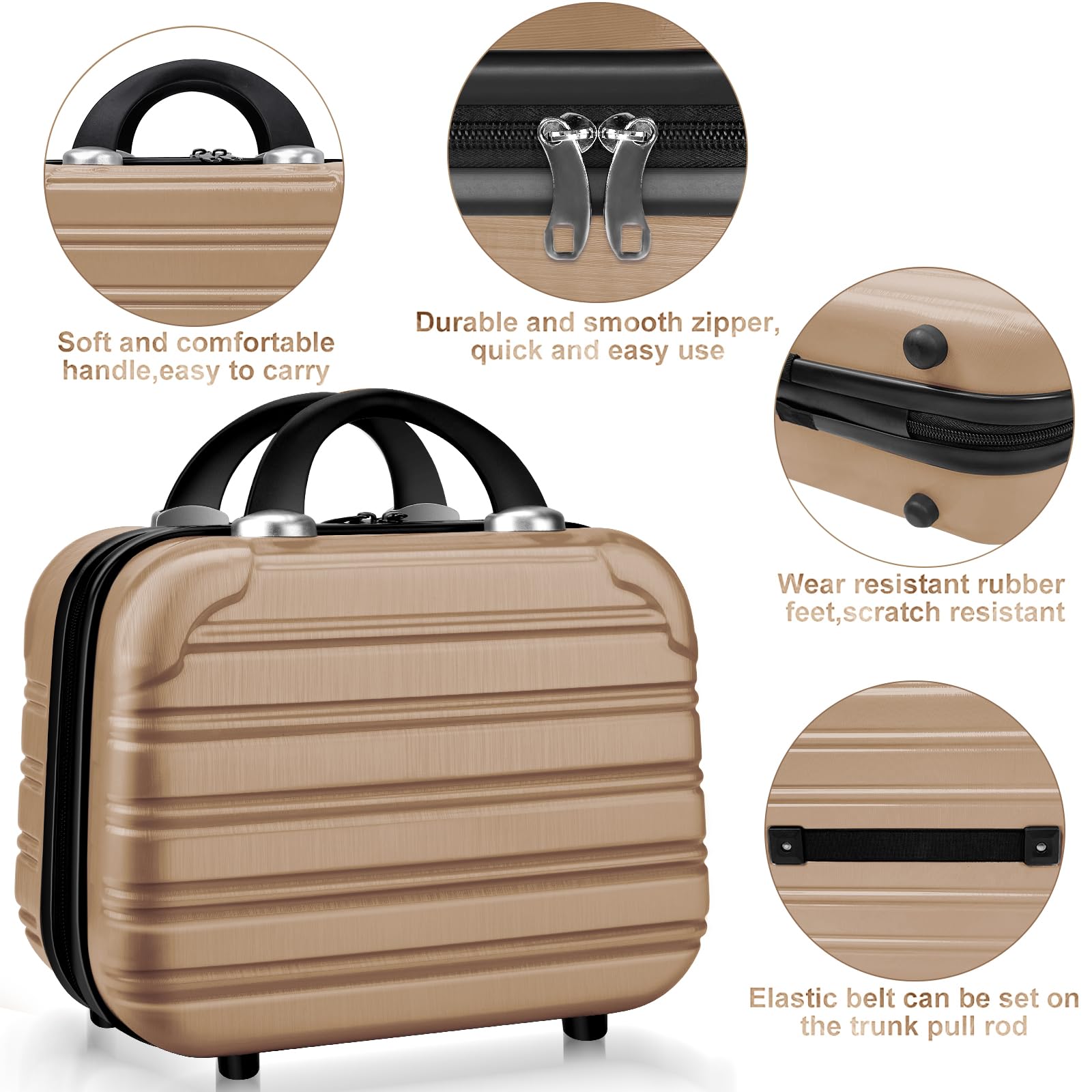 2-Piece Lightweight Spinner Wheel Carry-On Luggage Set - 14/20 Inch Airline Approved Hardshell Suitcase with TSA Lock (Champagne) - Perfect for Business Trips, Vacations & Weekend Getaways