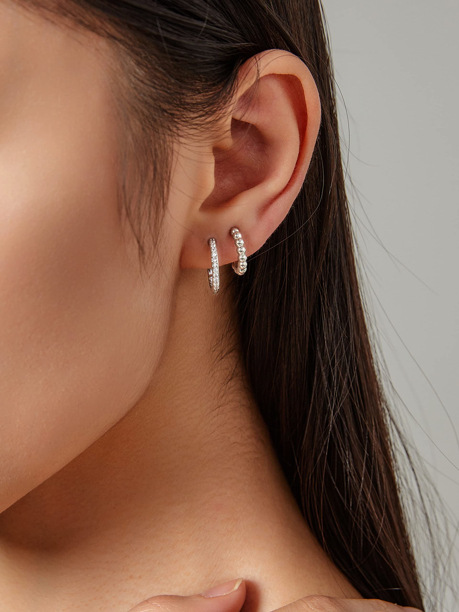14K Gold Plated Clip-On Hoop Earrings for Women - Non-Pierced Small Hoop Earrings with Cubic Zirconia, Mini Beaded Fake Piercing Earrings Set of 2 Pairs - Perfect for Weddings, Parties & Everyday Wear