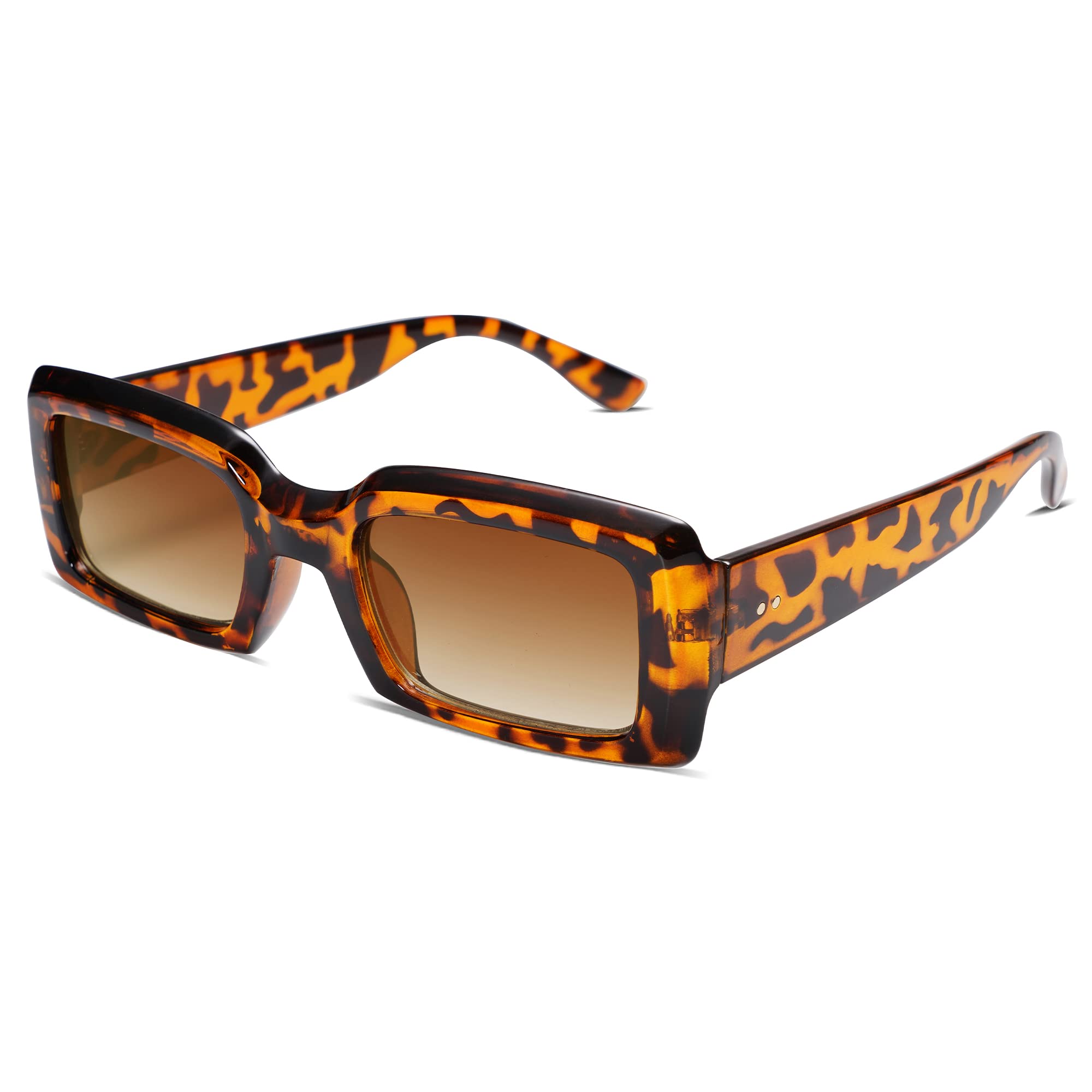 Trendy Rectangle Sunglasses for Women & Men - Vintage 90s Square Shades with Thick Frame - Nude Sunnies AR82002 - Perfect for Beach, Driving & Outdoor Activities