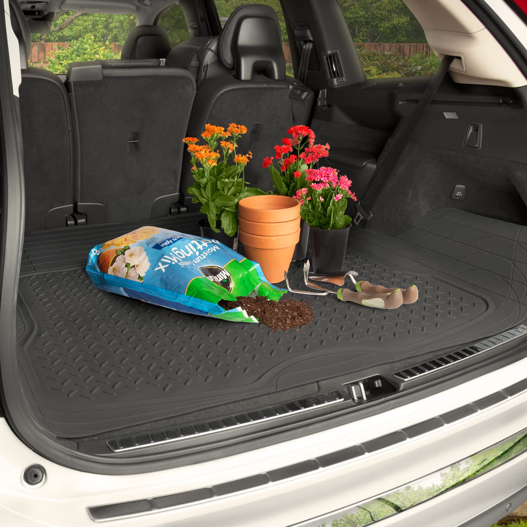 Motor Trend FlexTough™ Heavy Duty Rubber Car Floor Mats - All Weather Protection for Cars, SUVs & Trucks | Universal Fit, Trim-to-Size Design | Includes Front & Rear Seat Mats + Jumbo Cargo Liner | Perfect for Daily Commutes, Road Trips & Off-Road Adventures