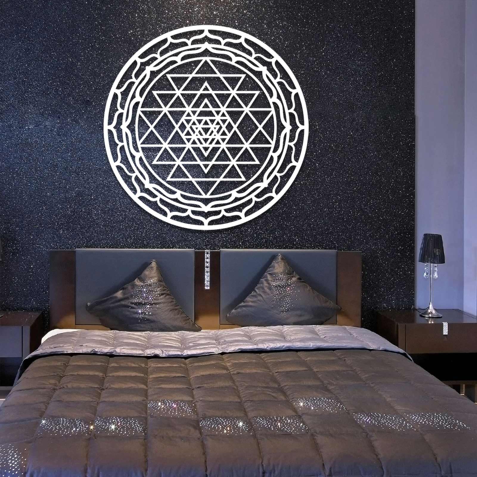 Sacred Geometry Metal Wall Art - Sri Yantra Mandala Decor for Meditation & Spiritual Spaces, Torus Zen Wall Hanging for Living Room, Bedroom or Yoga Studio (White, 35