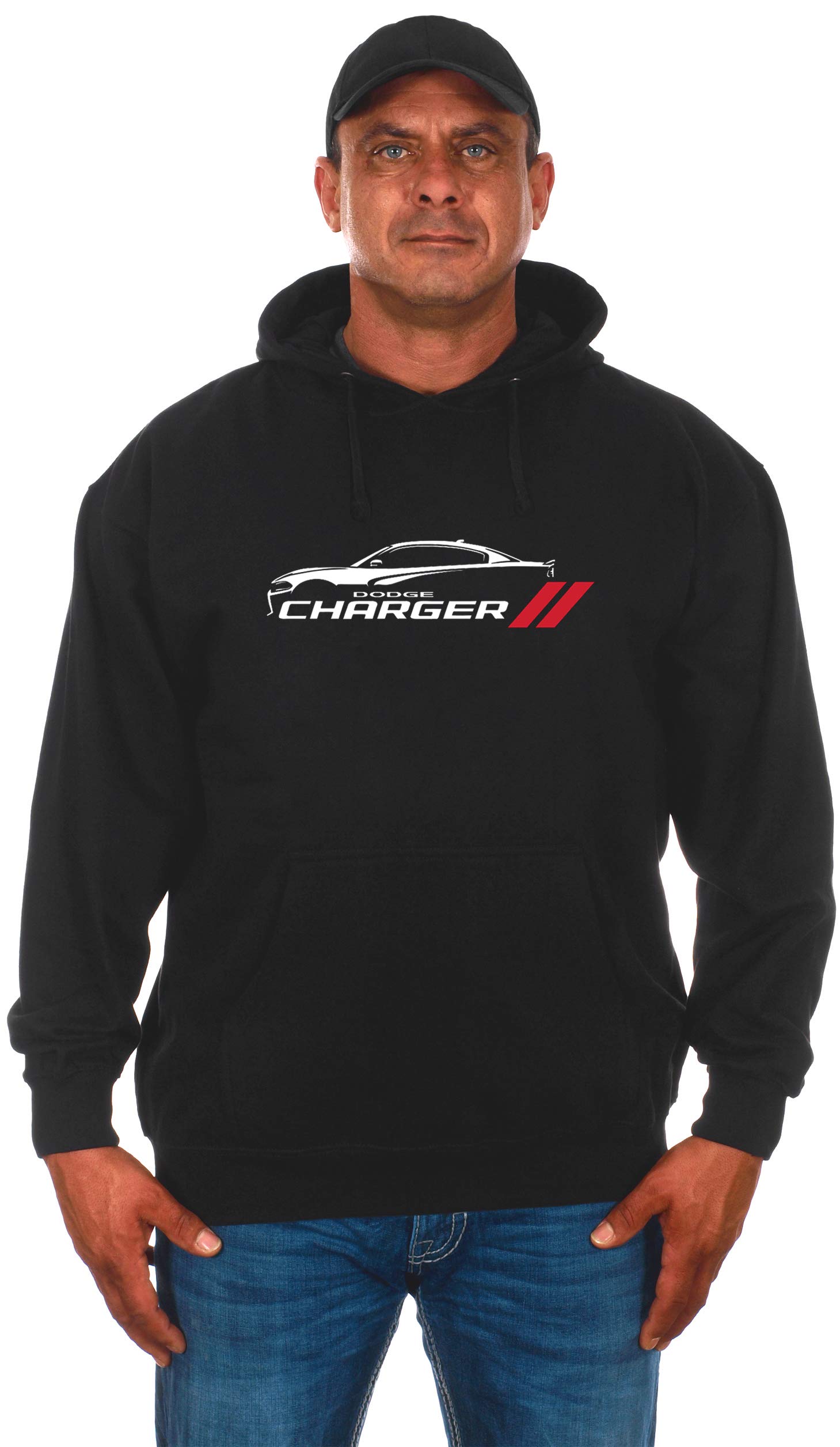 **JH Design Group Men's Dodge Charger Silhouette Pullover Hoodie - Stylish Graphic Sweatshirt for Car Enthusiasts - Perfect for Casual Wear, Car Shows & Gifts**