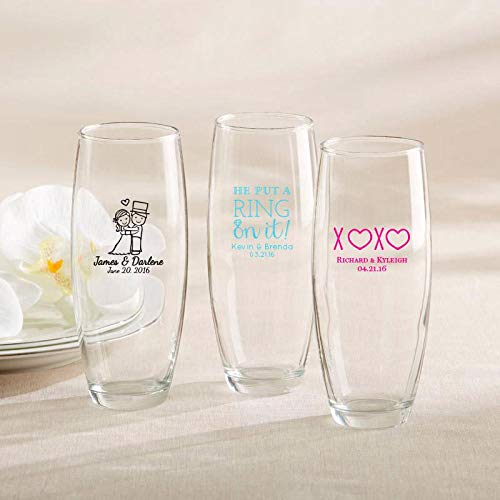Kate Aspen Personalized 9 oz. Stemless Champagne Glasses - Set of 72 Gold Wedding Toast Cups with Custom Text - Bridal Shower Party Favors, DIY Decor for Weddings, Anniversaries & Special Events