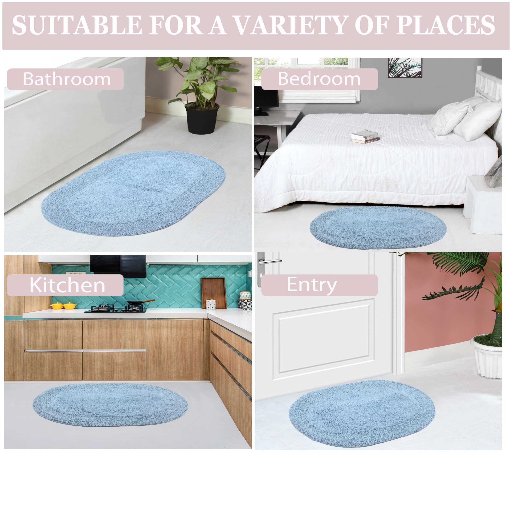 Home Weavers Double Ruffle 100% Cotton Bathroom Rugs Set - Ultra Soft, Absorbent & Washable Non-Slip Bath Mat for Bathroom & Kitchen - 17