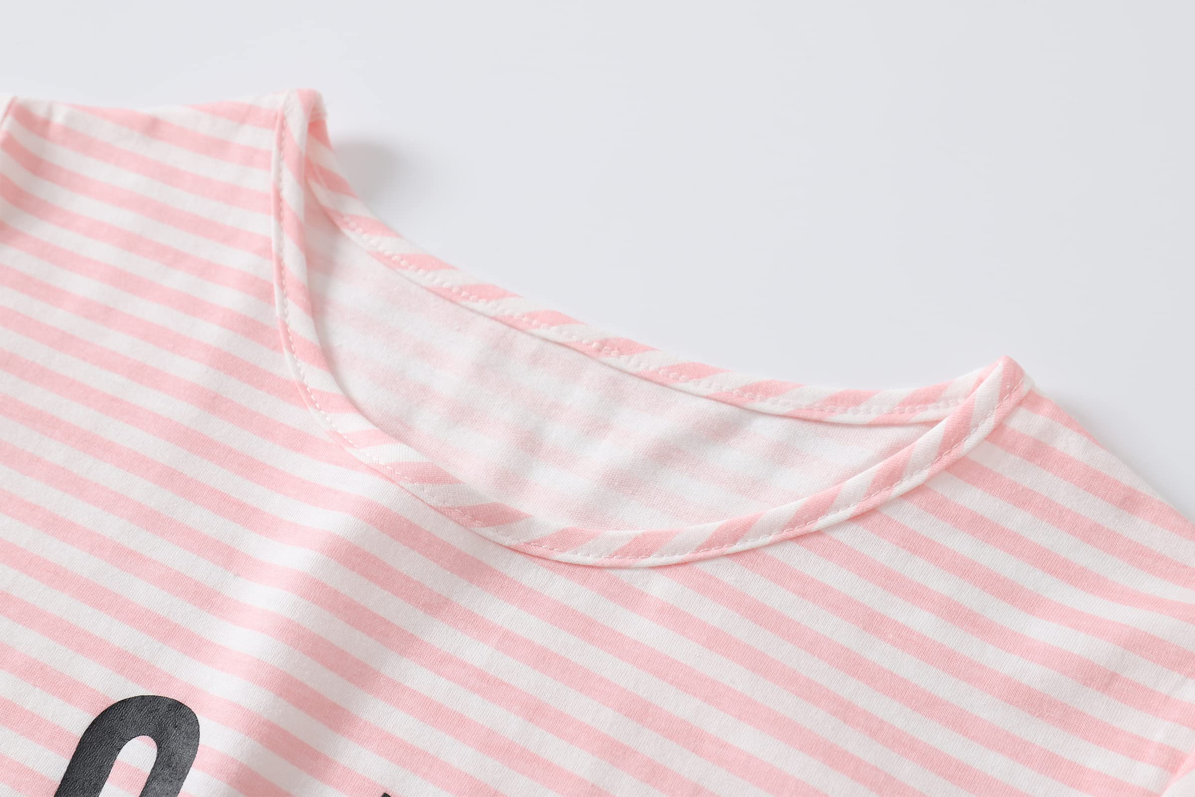 Big Girls Summer Pajama Set - Striped Heart Print Sleepwear for Comfort & Style