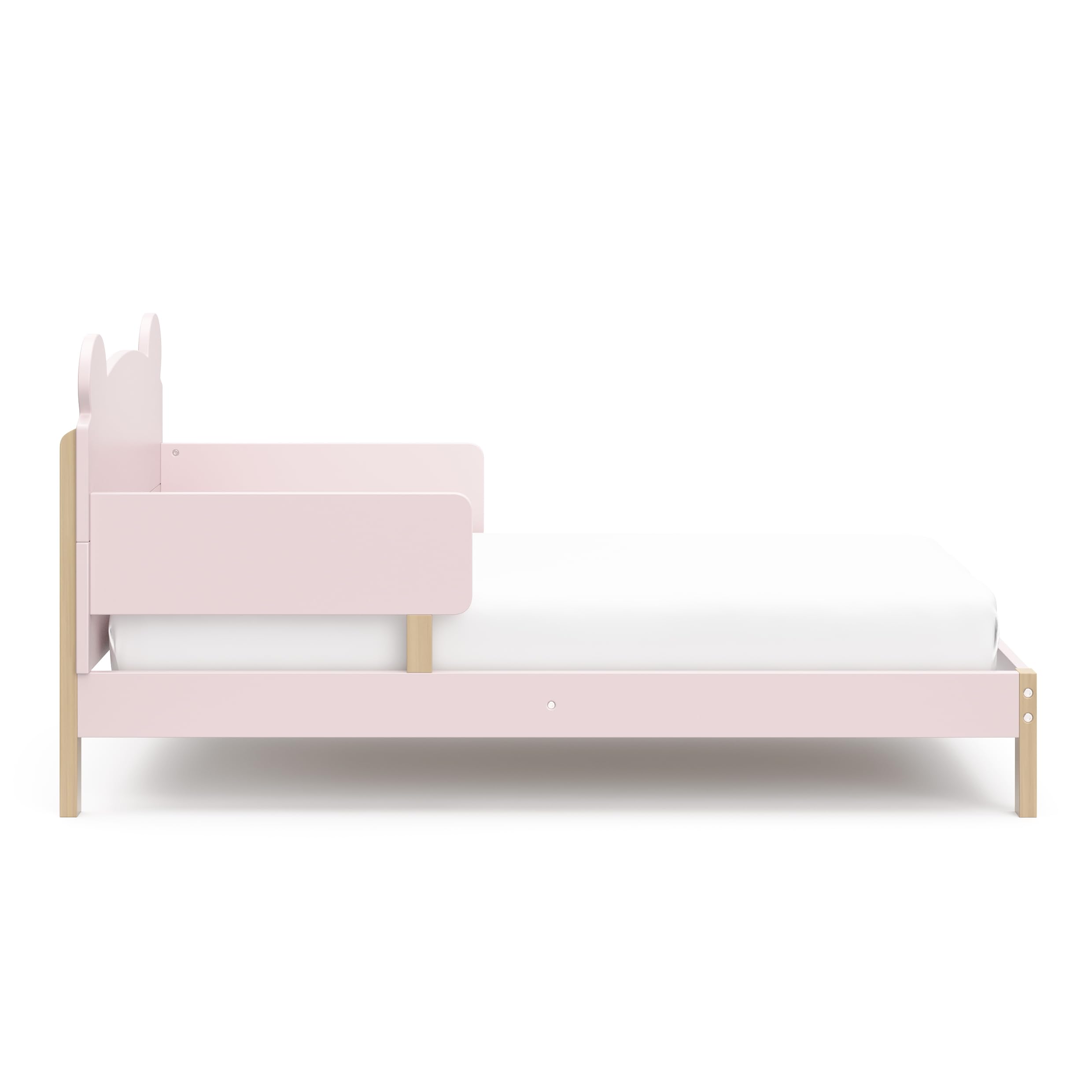 Storkcraft Teddy Bear Toddler Bed with Safety Rails - GREENGUARD Gold Certified, Blush & Driftwood 2-Tone Design, Fits Standard Crib Mattress | Cozy Nursery Furniture for Toddler's First Big Kid Bed Transition